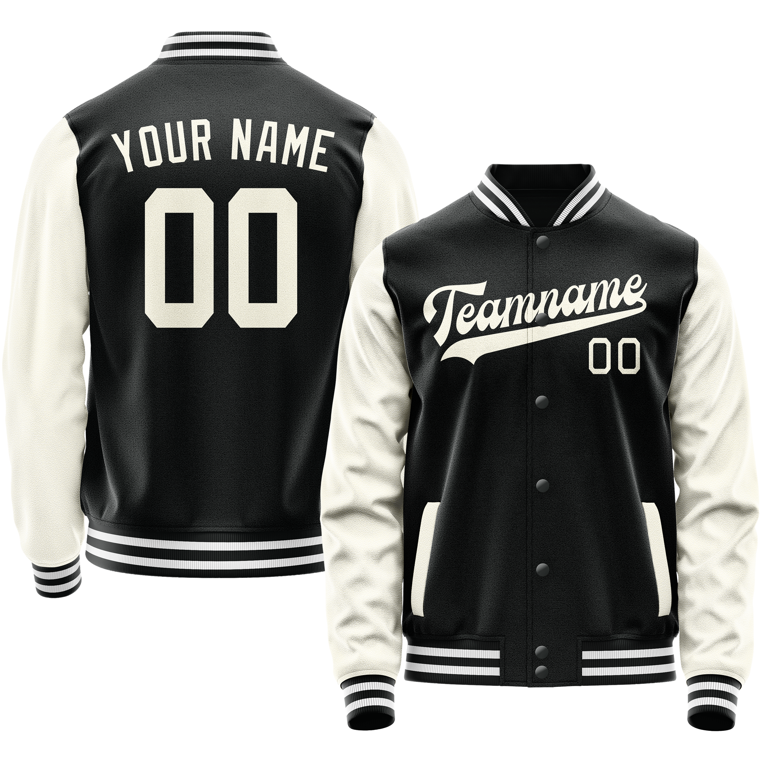 Custom Black Cream Solid Color Varsity Letterman Jacket JA02240617XF008