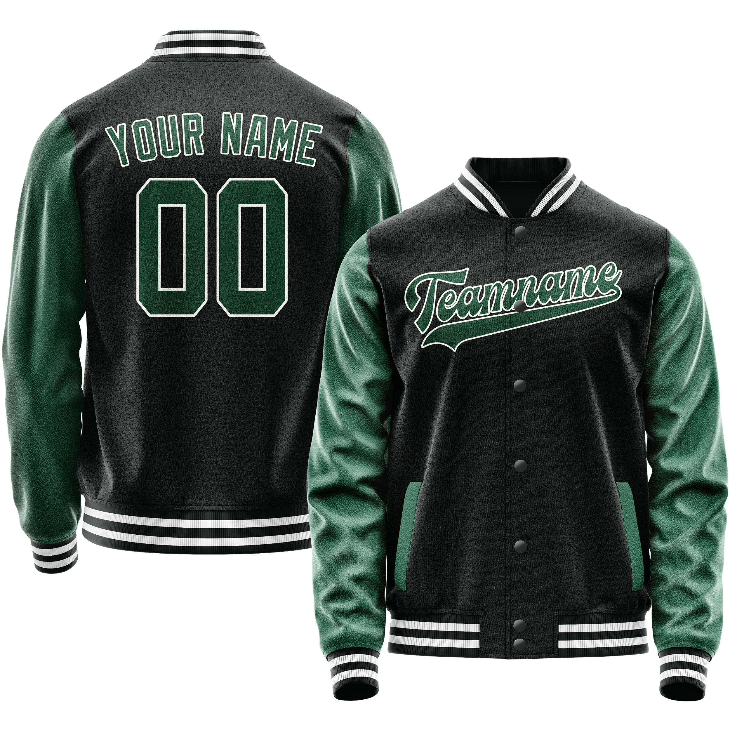 Custom Black Kelly-Green Solid Color Varsity Letterman Jacket JA02240617XF013