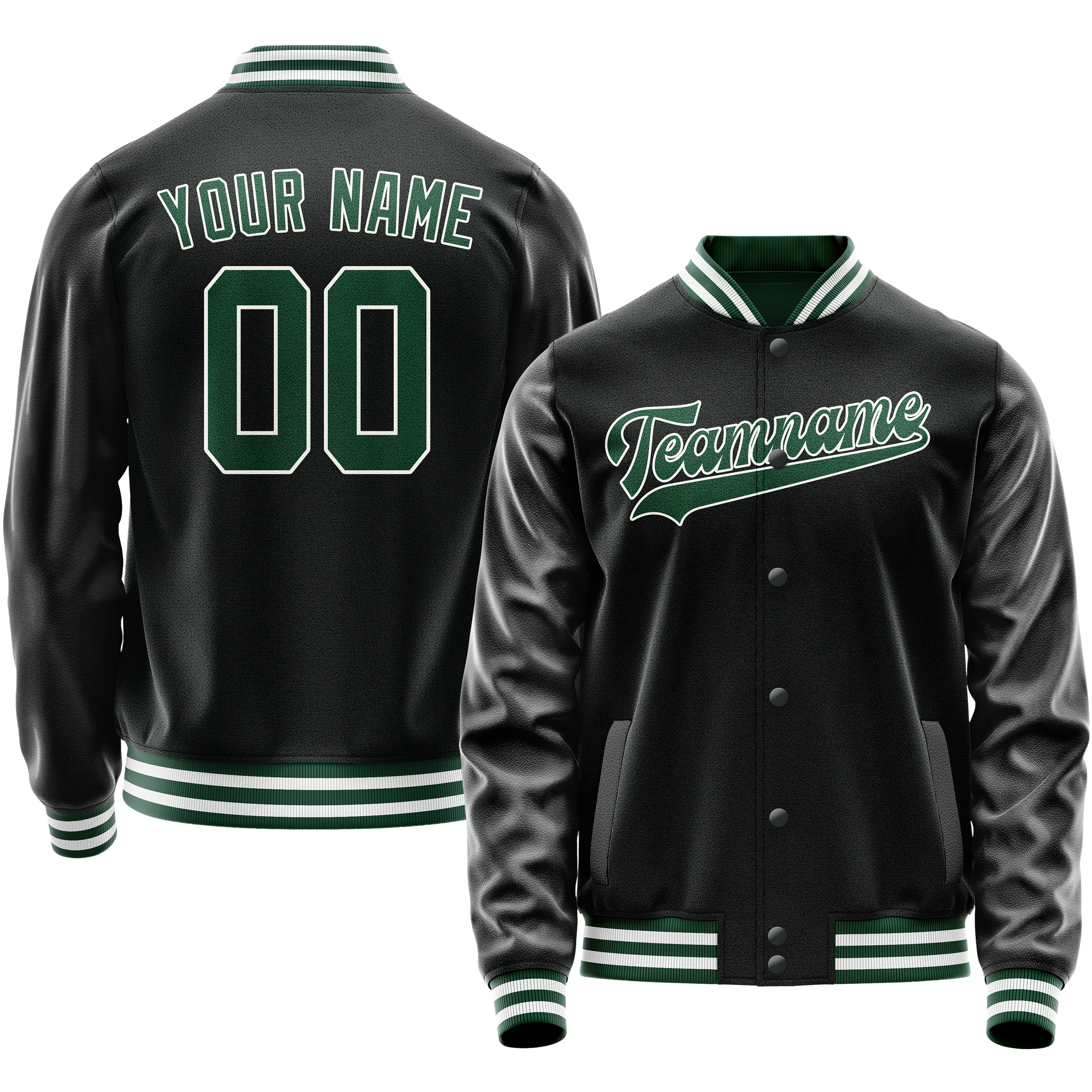 Custom Black Kelly-Green Solid Color Varsity Letterman Jacket JA02240617XF017