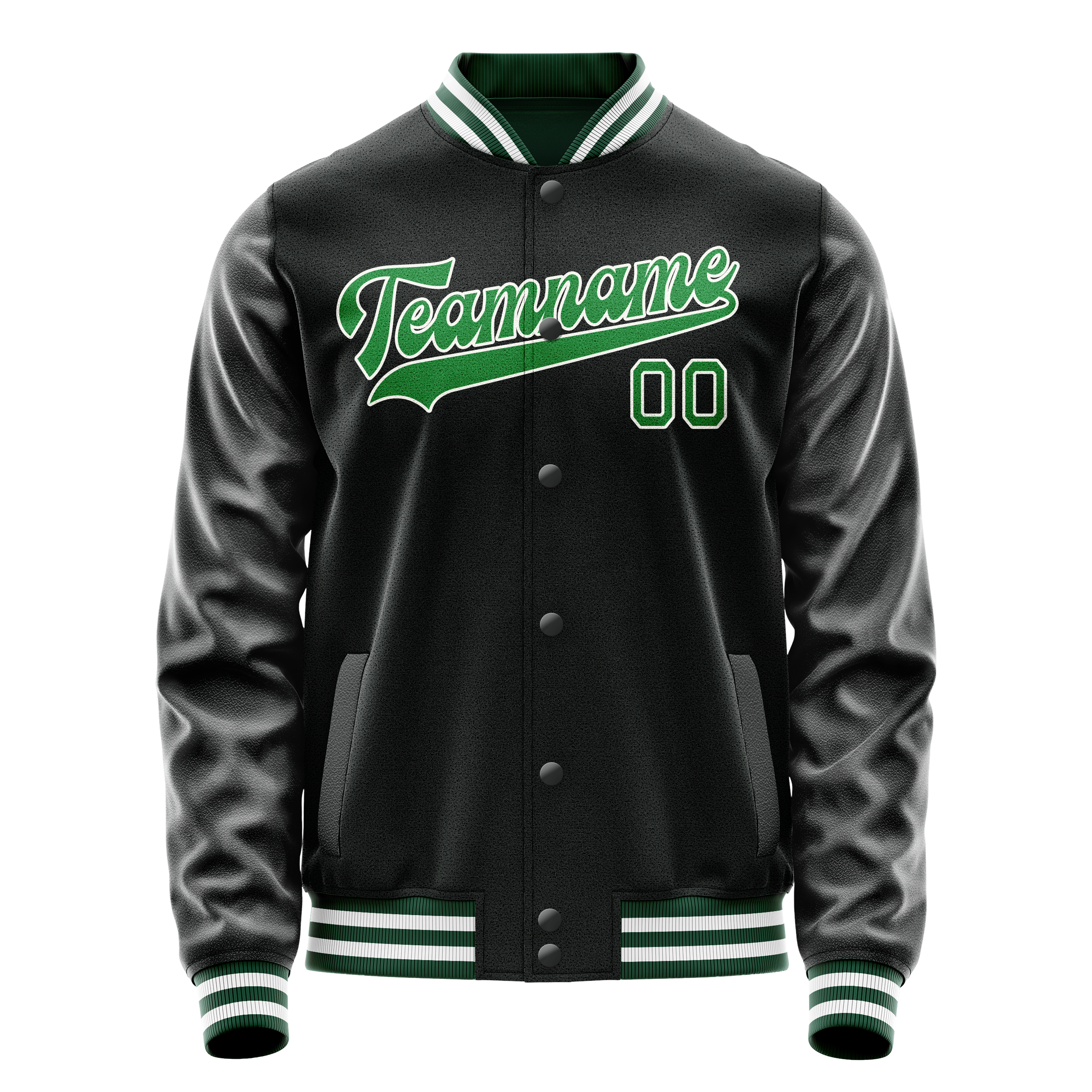Custom Black Neon-Green Solid Color Varsity Letterman Jacket JA02240617XF021