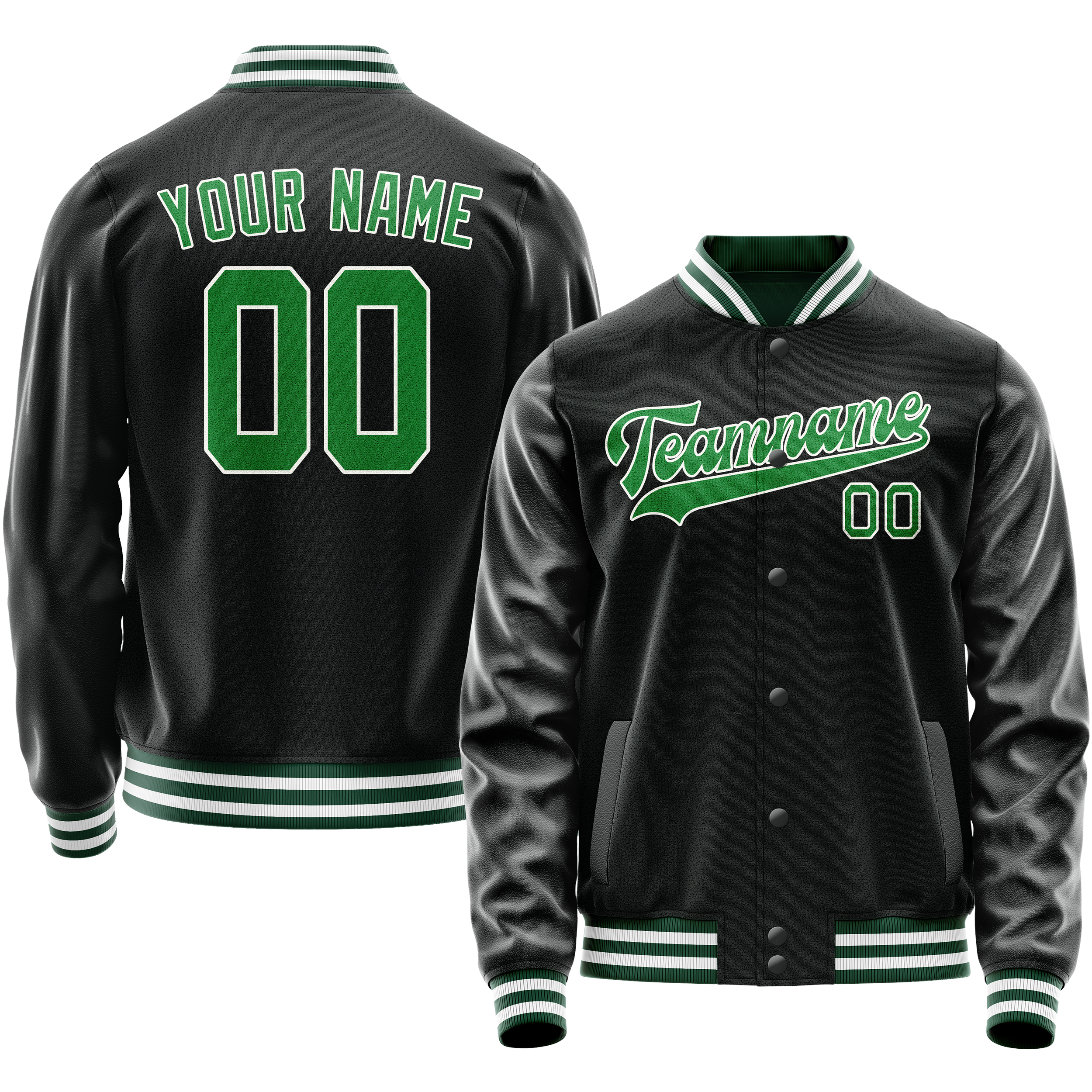 Custom Black Neon-Green Solid Color Varsity Letterman Jacket JA02240617XF021