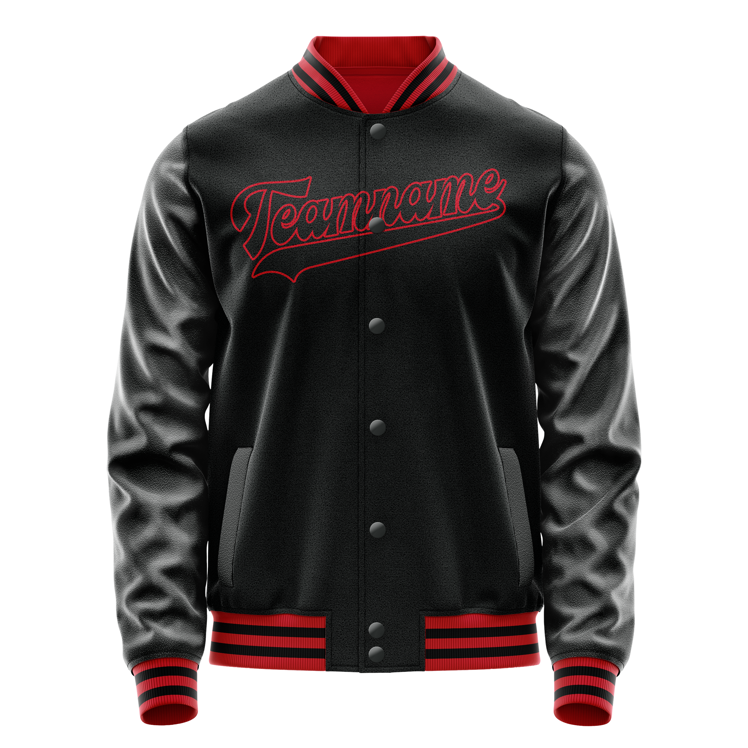 Custom Black Crimson Solid Color Varsity Letterman Jacket JA02240617XF007