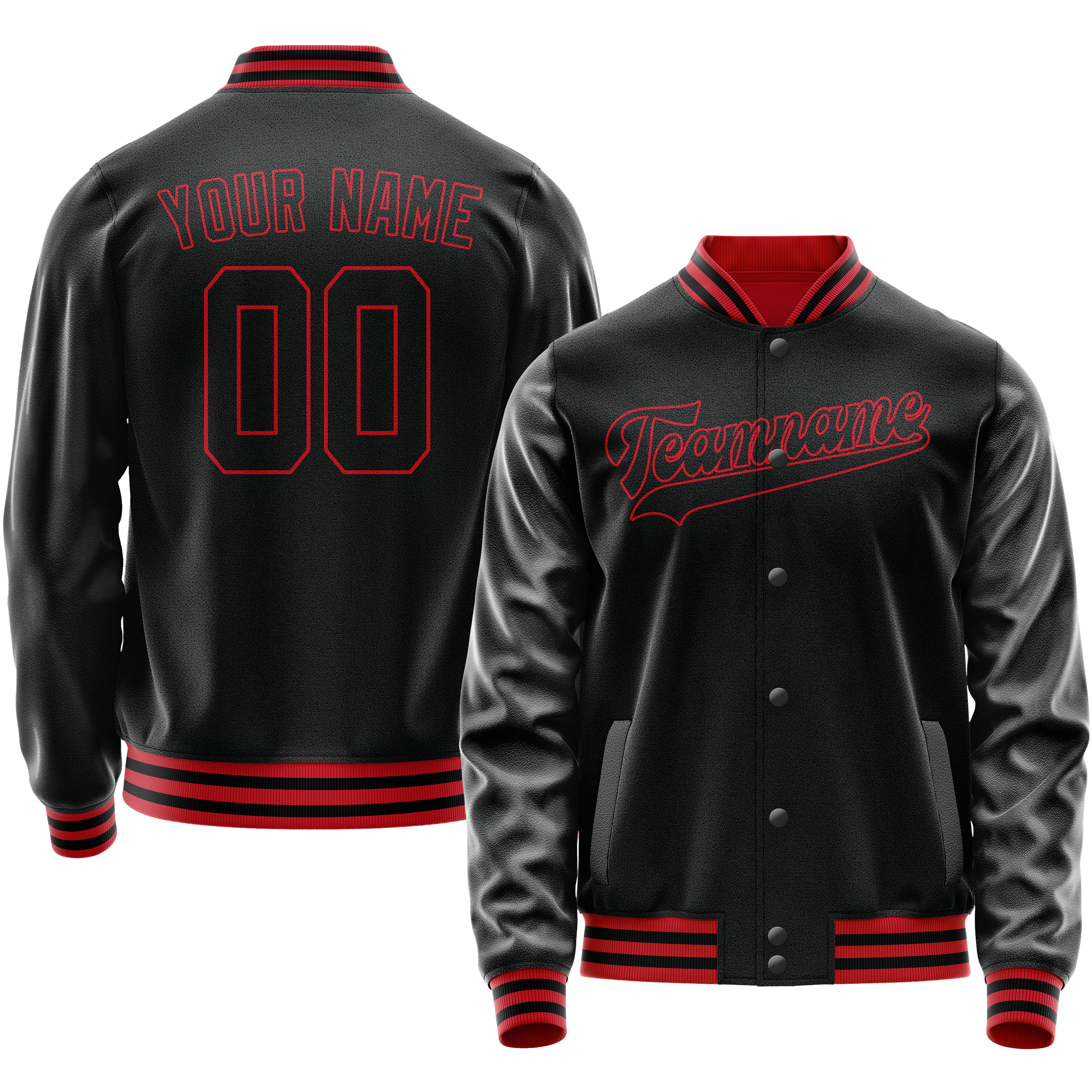 Custom Black Crimson Solid Color Varsity Letterman Jacket JA02240617XF007