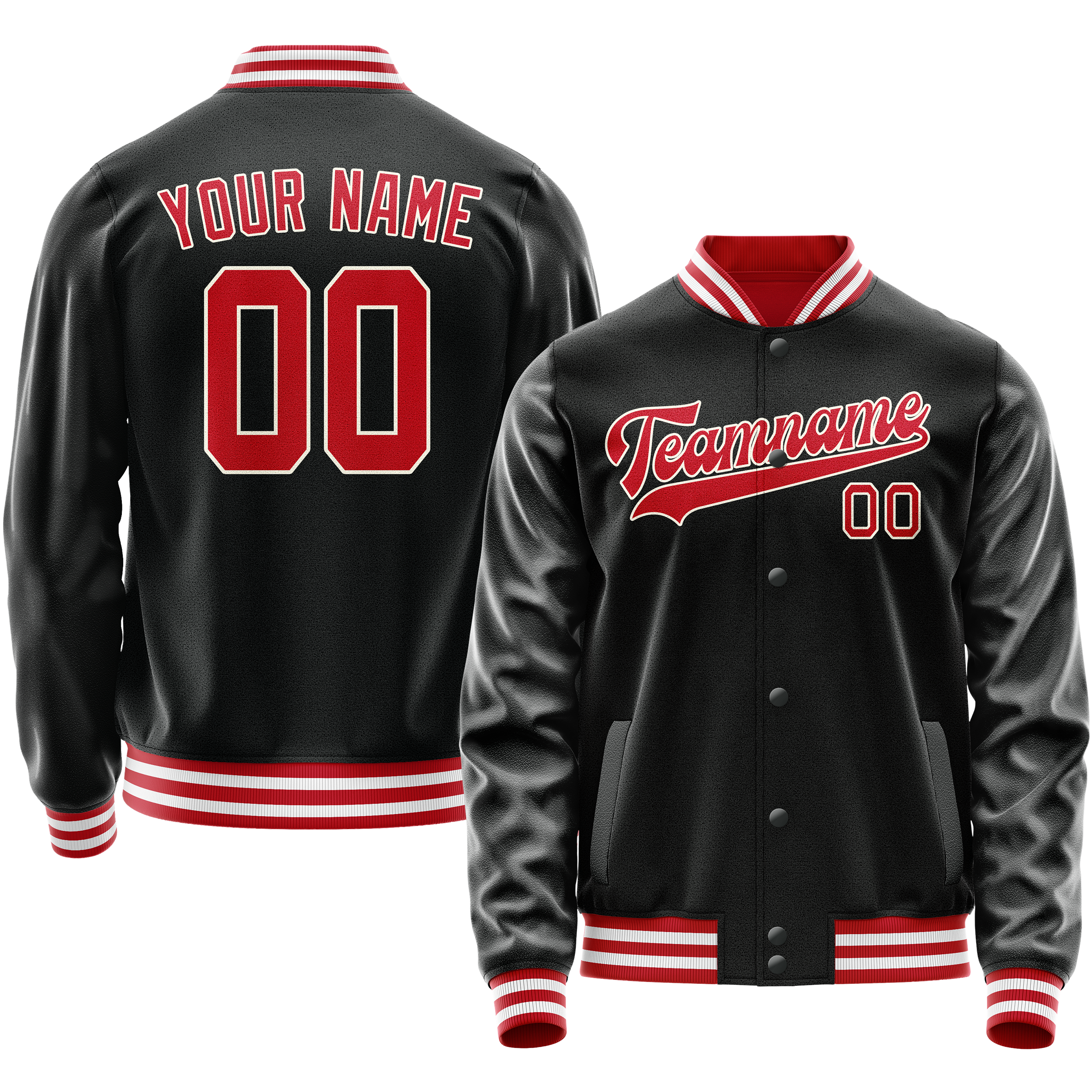 Custom Black Red Solid Color Varsity Letterman Jacket JA02240617XF022