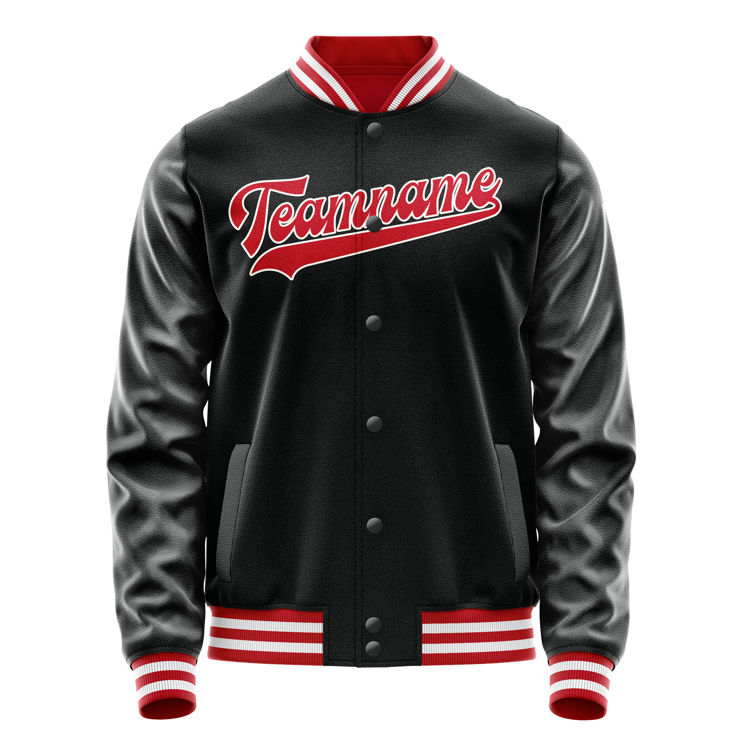 Custom Black Red Solid Color Varsity Letterman Jacket JA02240617XF006