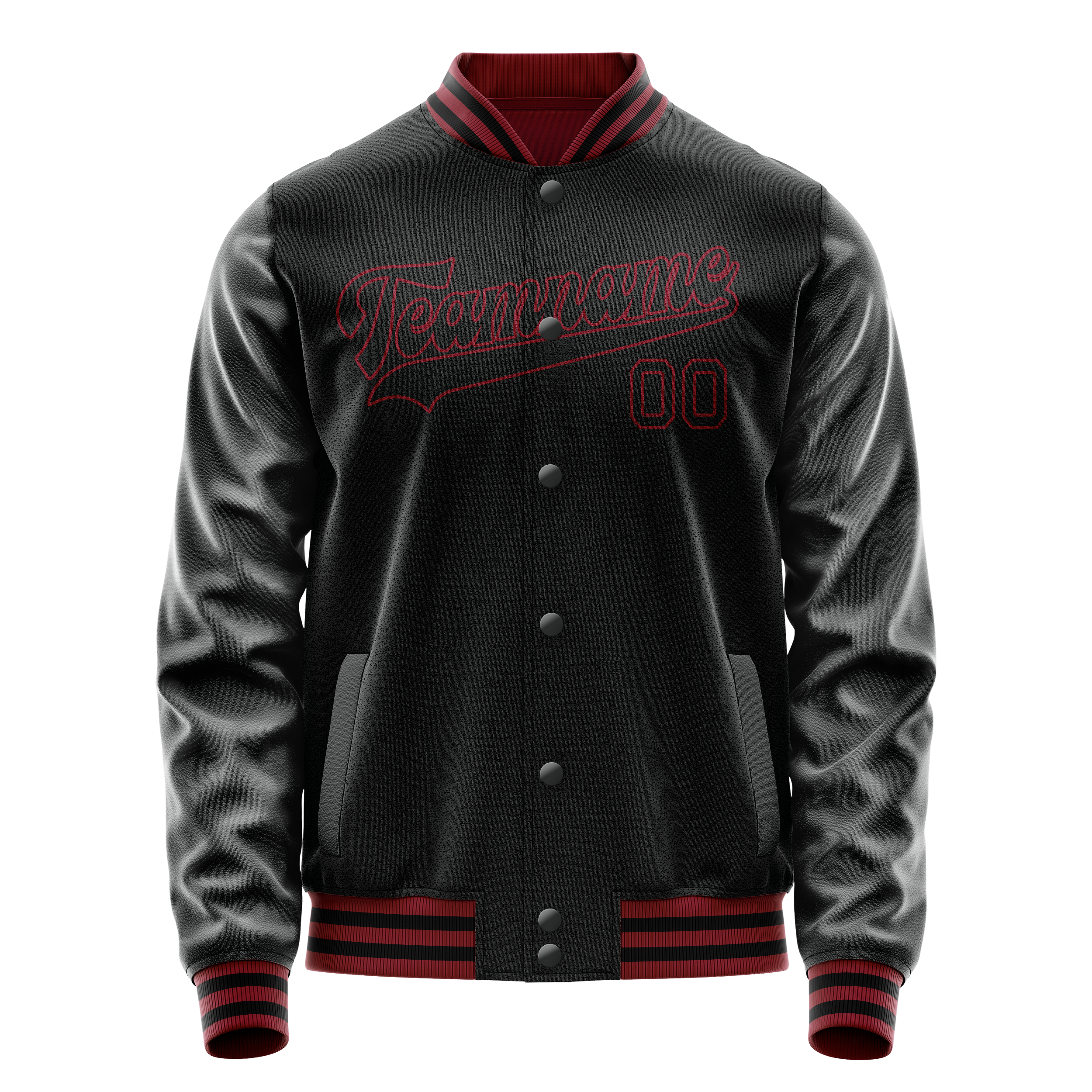 Custom Black Crimson Solid Color Varsity Letterman Jacket JA02240617XF004