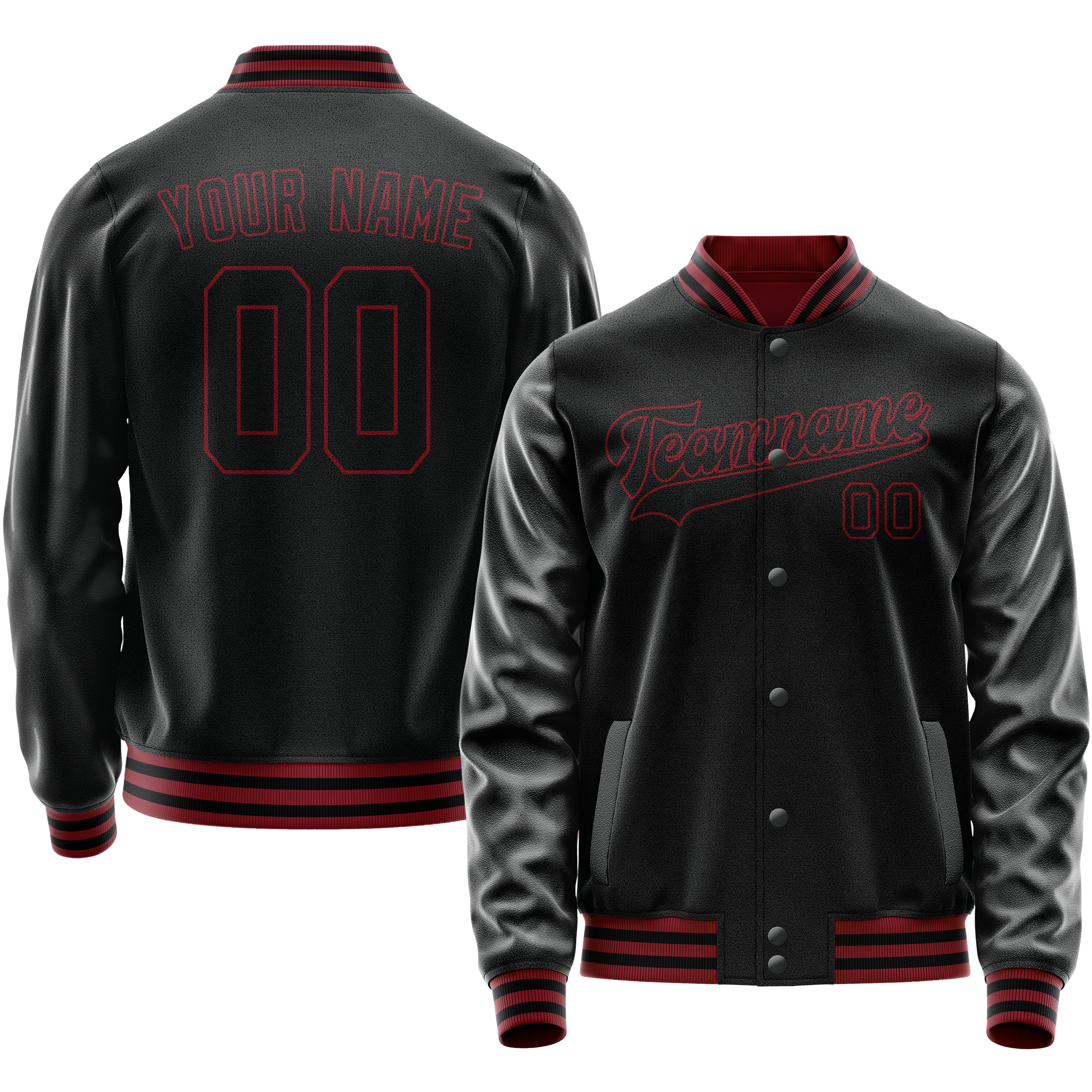 Custom Black Crimson Solid Color Varsity Letterman Jacket JA02240617XF004