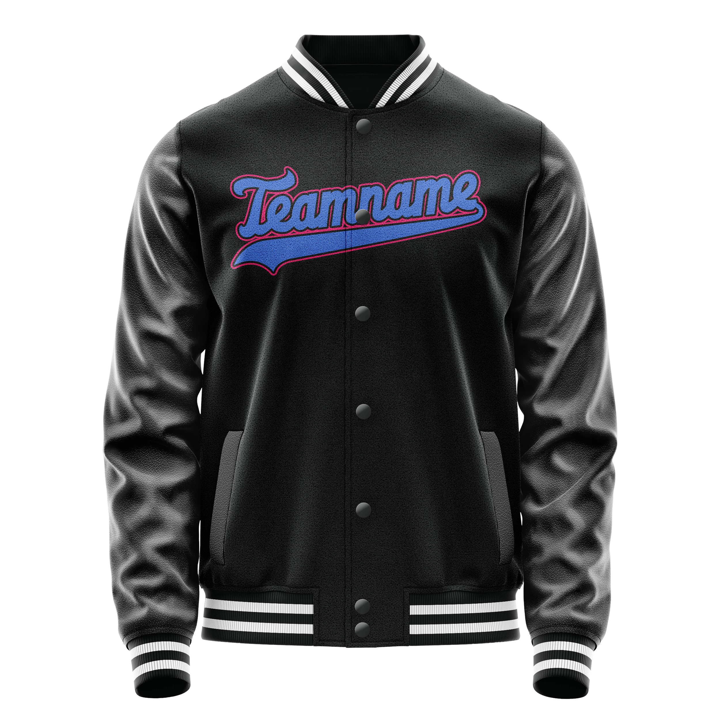 Custom Black Light-Blue Solid Color Varsity Letterman Jacket JA02240617XF003