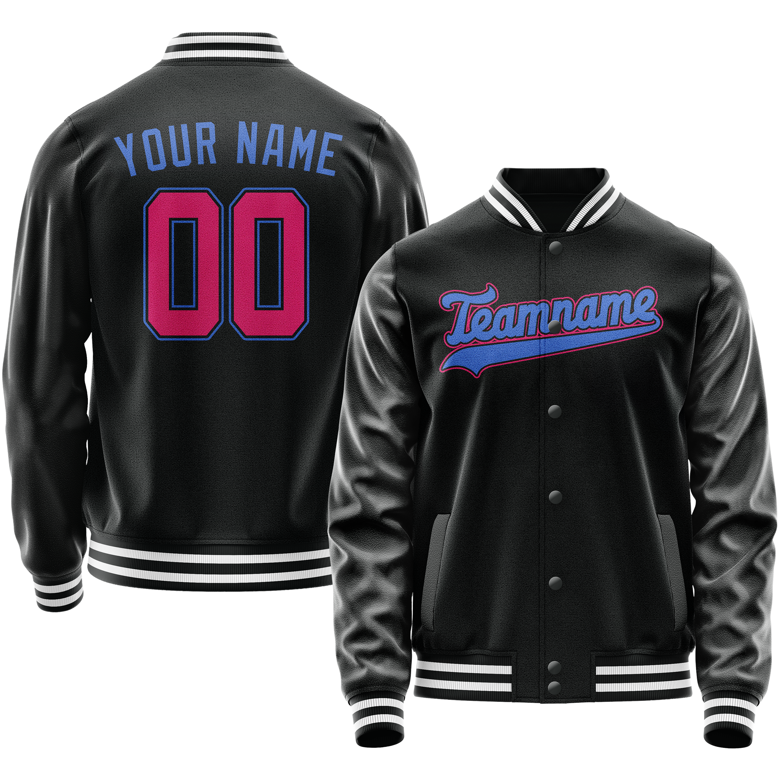 Custom Black Light-Blue Solid Color Varsity Letterman Jacket JA02240617XF003