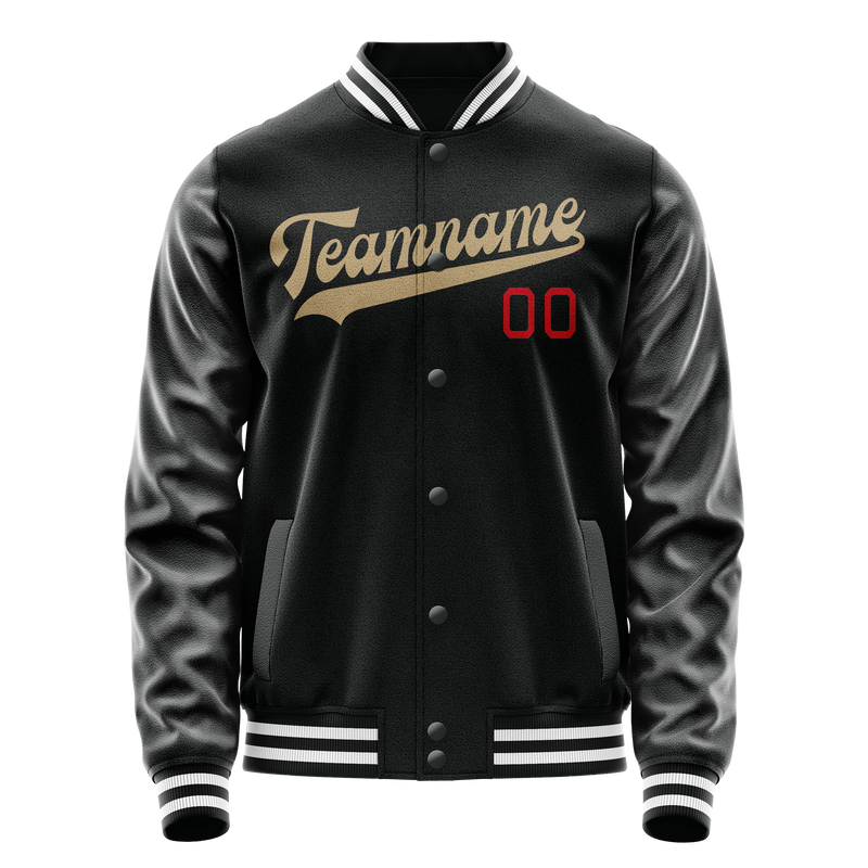 Custom Black Cream Solid Color Varsity Letterman Jacket JA02240617XF019
