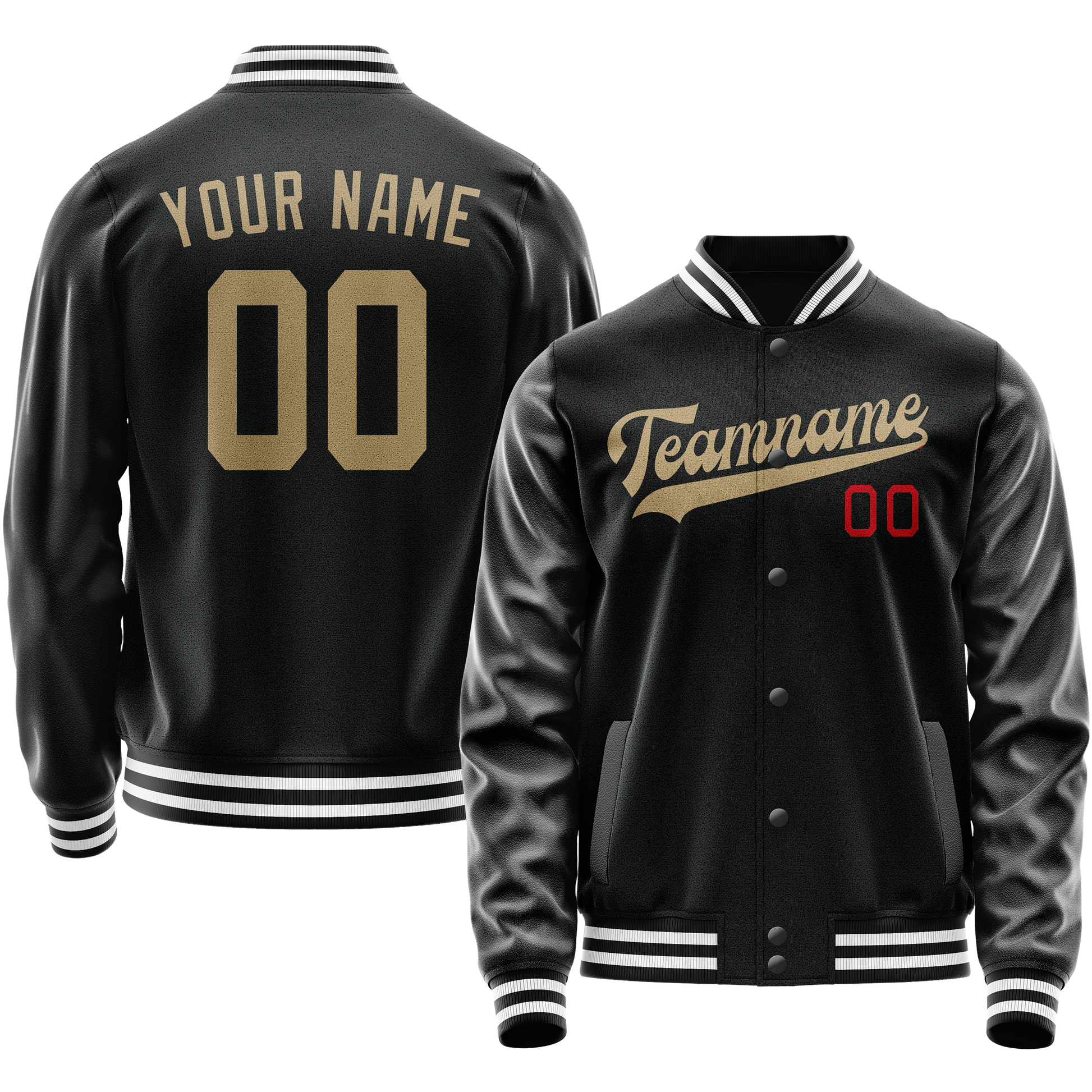 Custom Black Cream Solid Color Varsity Letterman Jacket JA02240617XF019