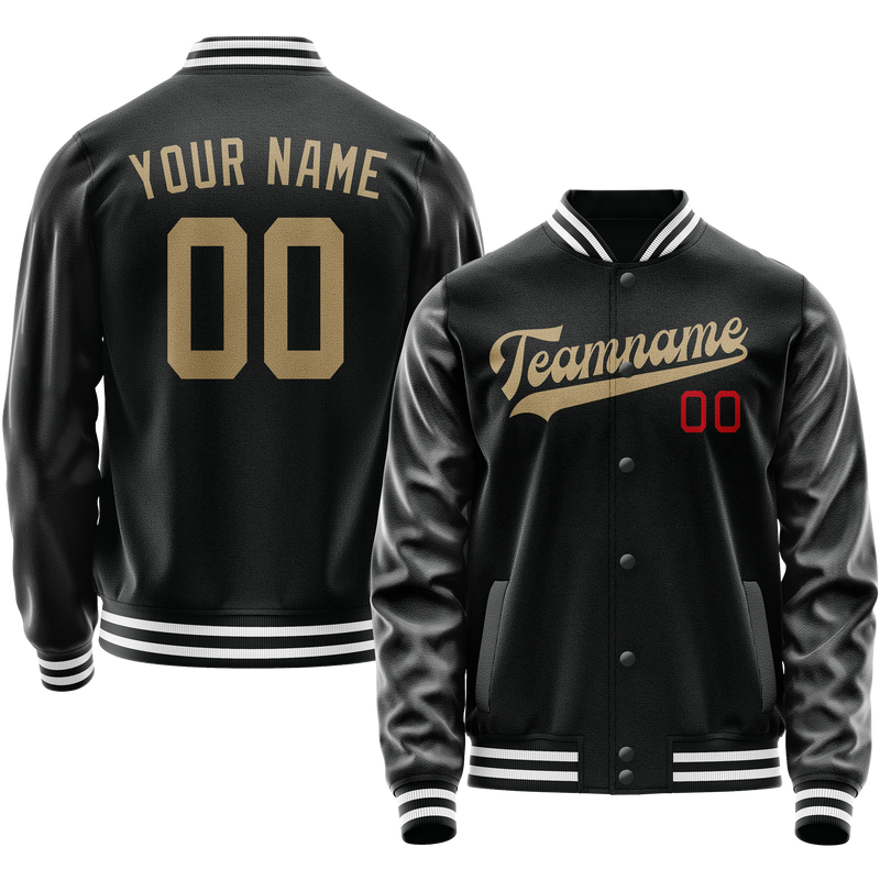 Custom Black Cream Solid Color Varsity Letterman Jacket JA02240617XF019