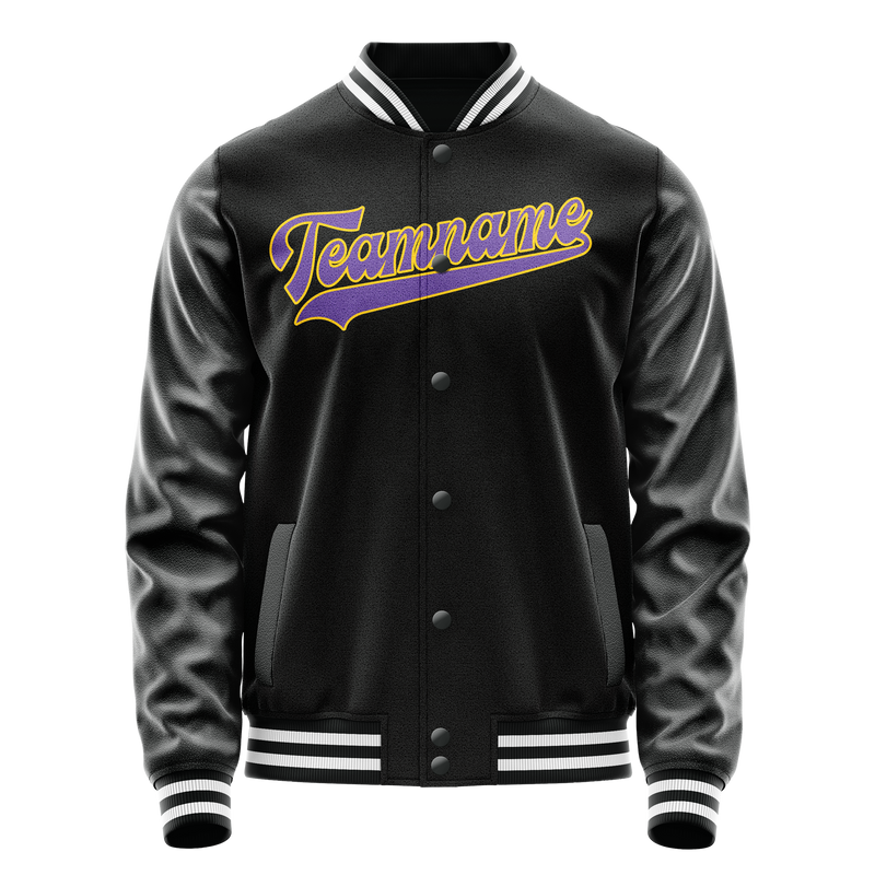 Custom Black Purple Solid Color Varsity Letterman Jacket JA02240617XF024