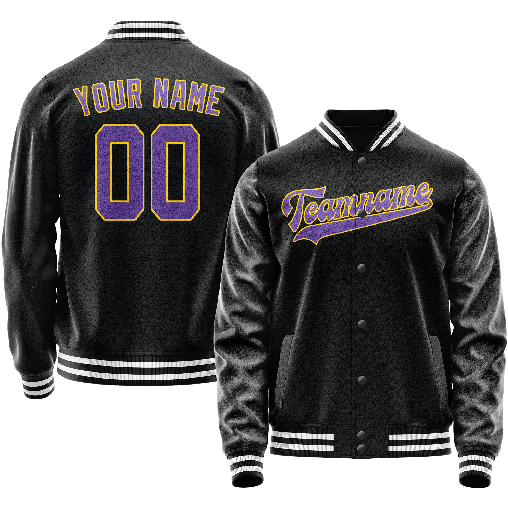 Custom Black Purple Solid Color Varsity Letterman Jacket JA02240617XF024