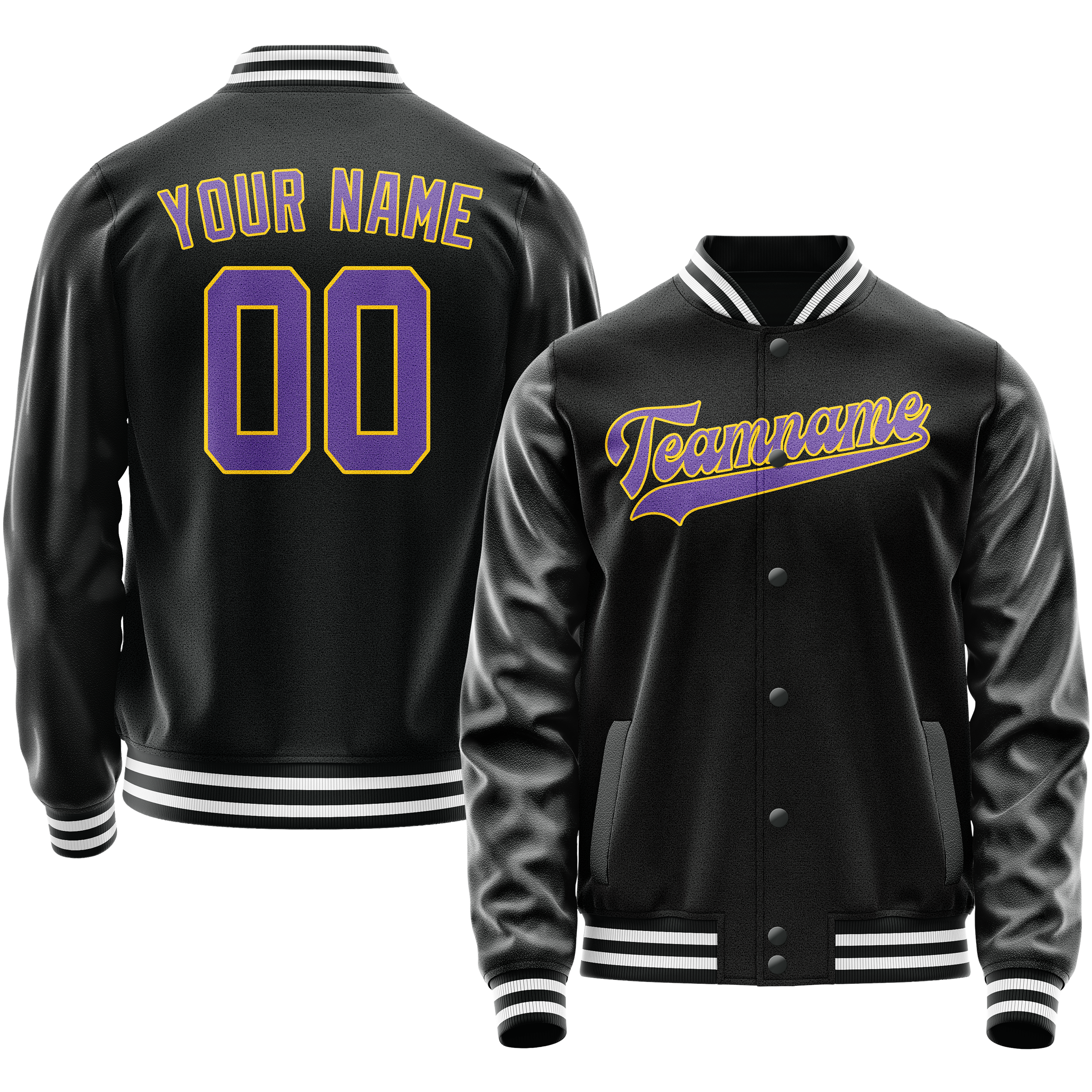Custom Black Purple Solid Color Varsity Letterman Jacket JA02240617XF024