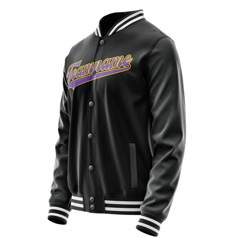 Custom Black Purple Solid Color Varsity Letterman Jacket JA02240617XF024