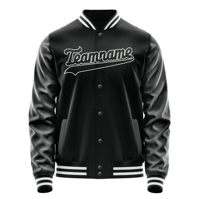 Custom Black White Solid Color Varsity Letterman Jacket JA02240617XF002