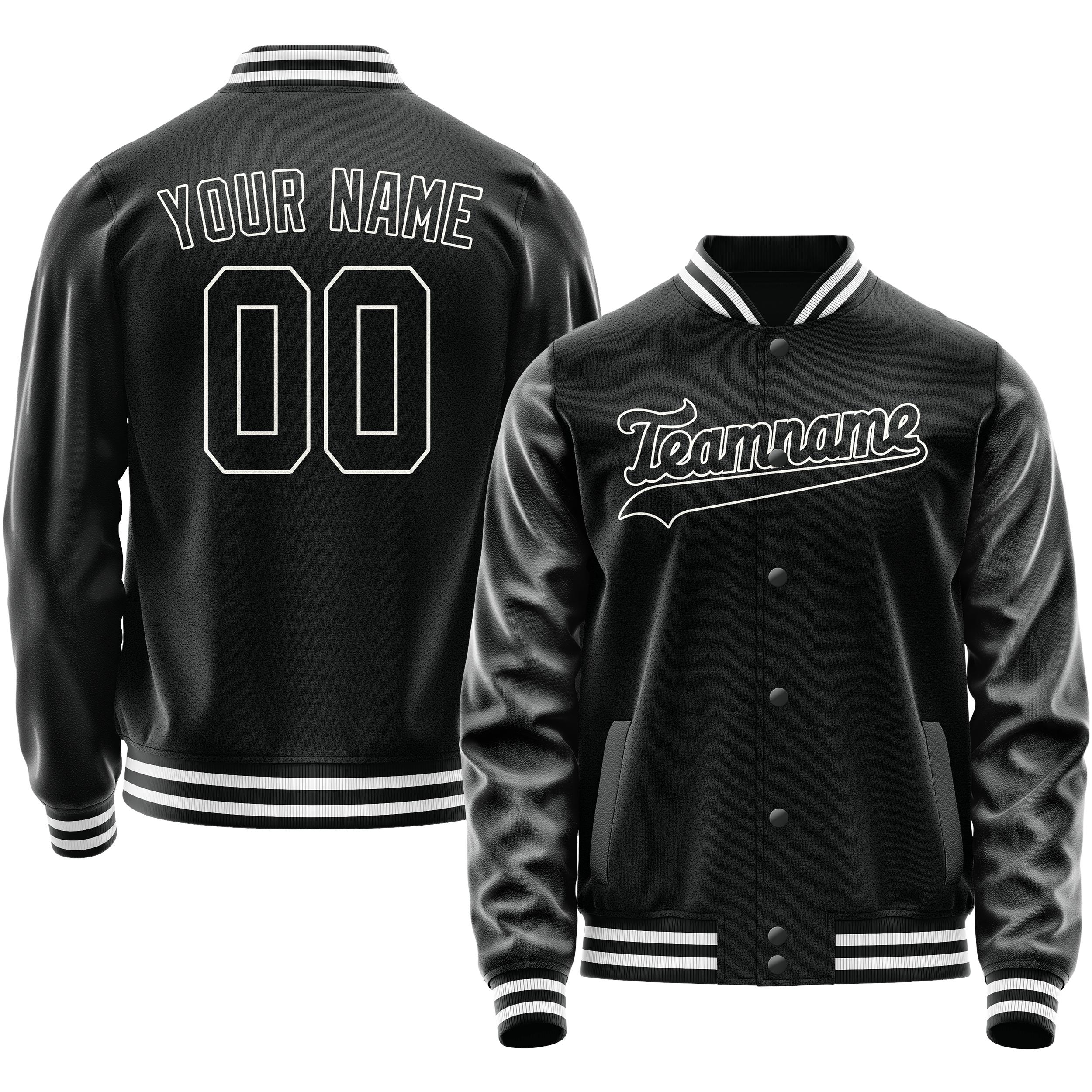 Custom Black White Solid Color Varsity Letterman Jacket JA02240617XF002