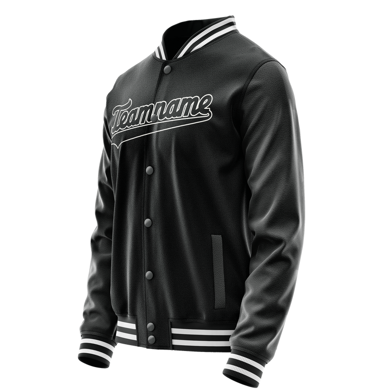 Custom Black White Solid Color Varsity Letterman Jacket JA02240617XF002