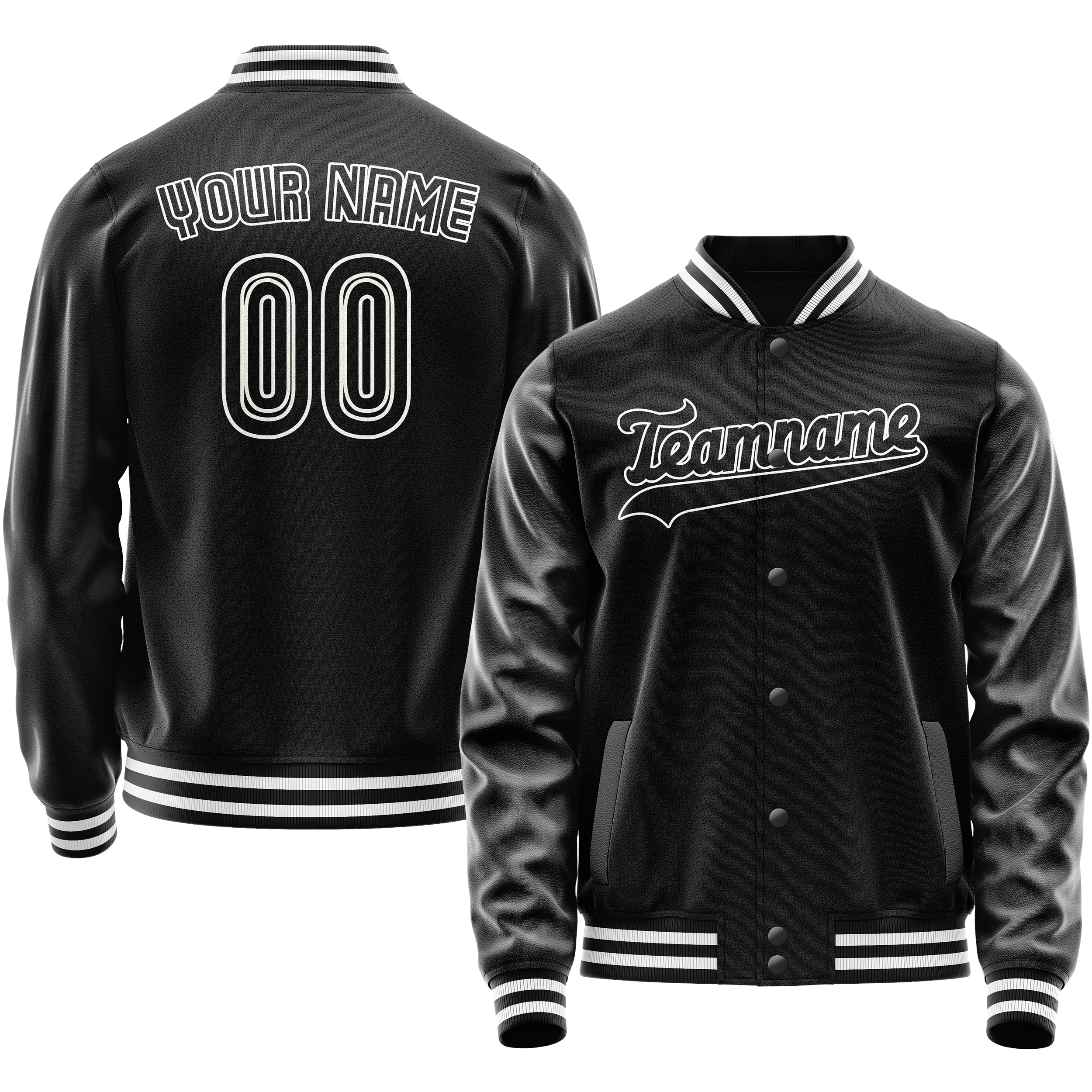 Custom Black White Solid Color Varsity Letterman Jacket JA02240617XF029