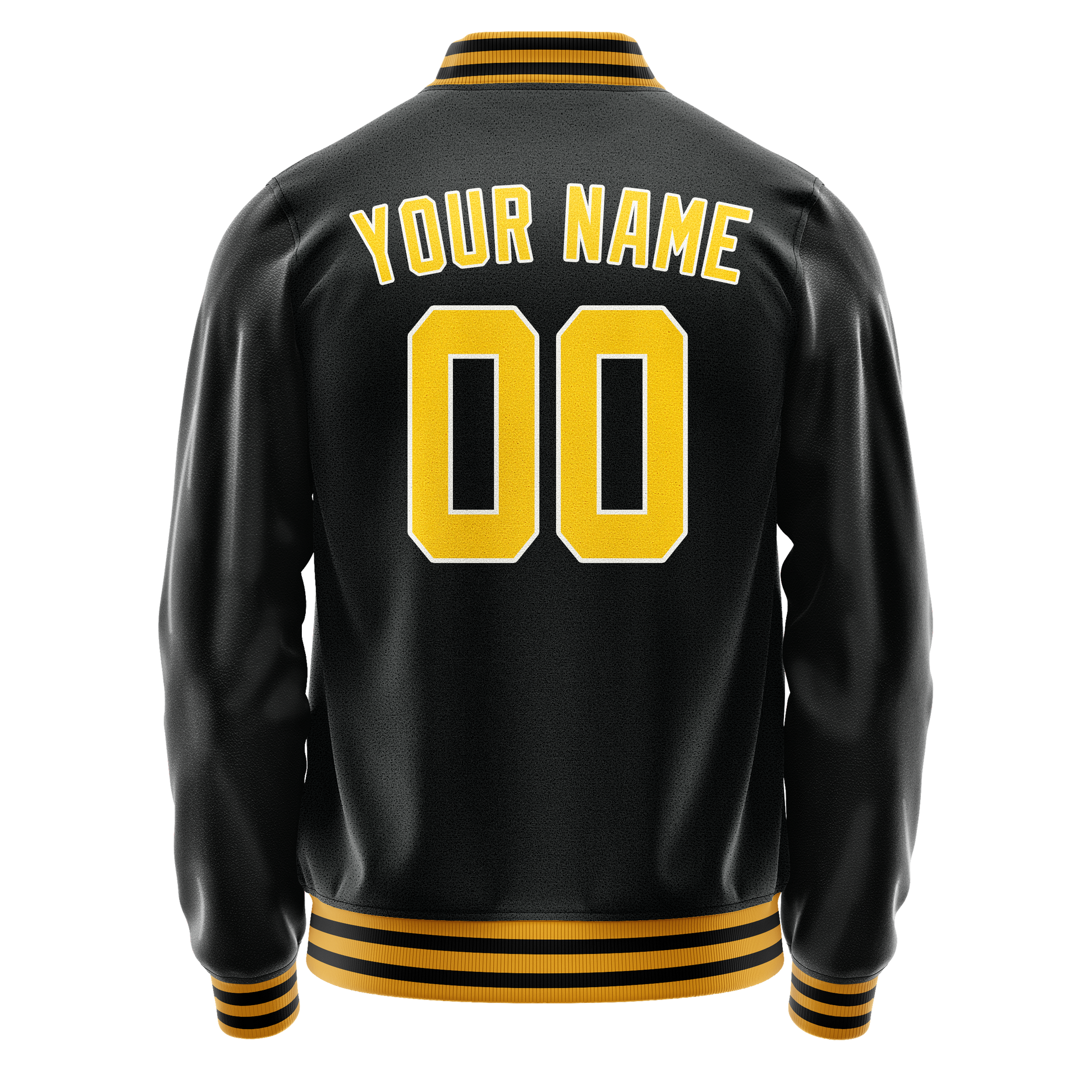 Custom Black Gold Solid Color Varsity Letterman Jacket JA02240617XF020