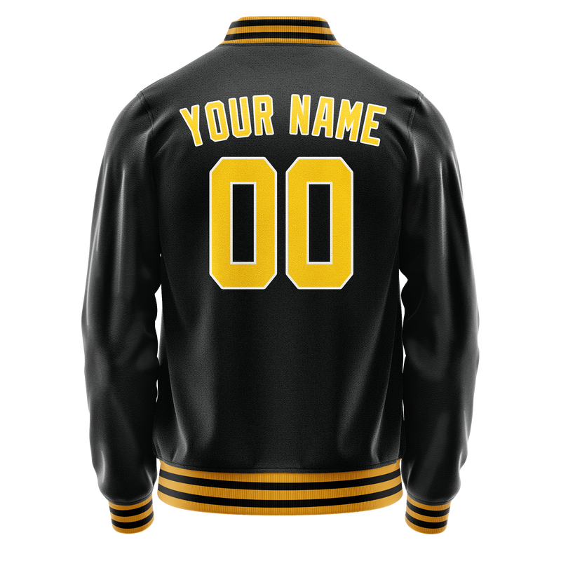 Custom Black Gold Solid Color Varsity Letterman Jacket JA02240617XF020