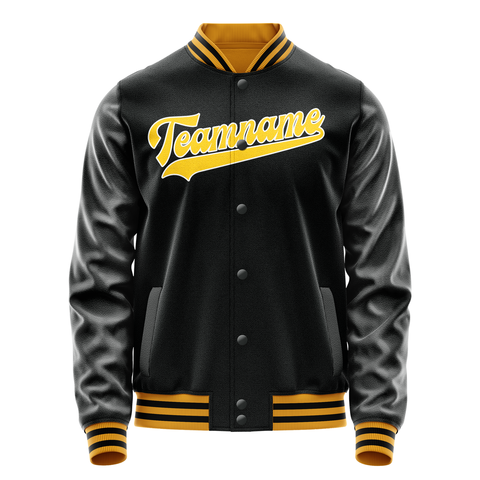 Custom Black Gold Solid Color Varsity Letterman Jacket JA02240617XF020