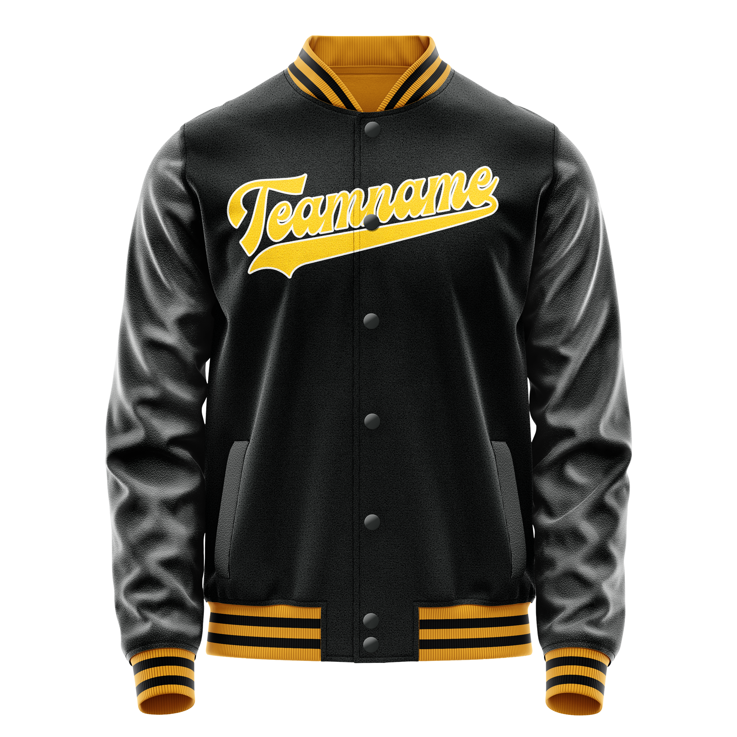 Custom Black Gold Solid Color Varsity Letterman Jacket JA02240617XF020