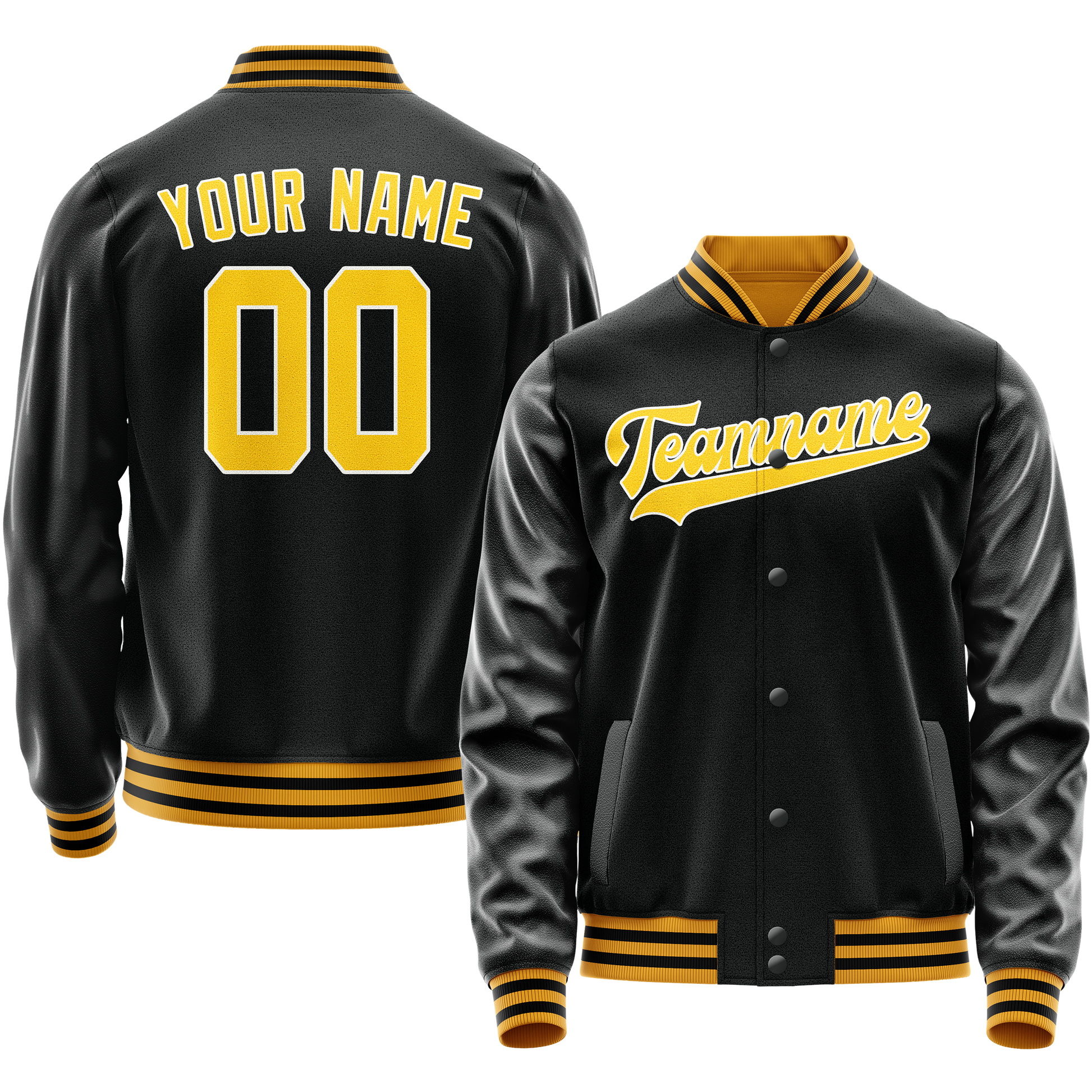 Custom Black Gold Solid Color Varsity Letterman Jacket JA02240617XF020