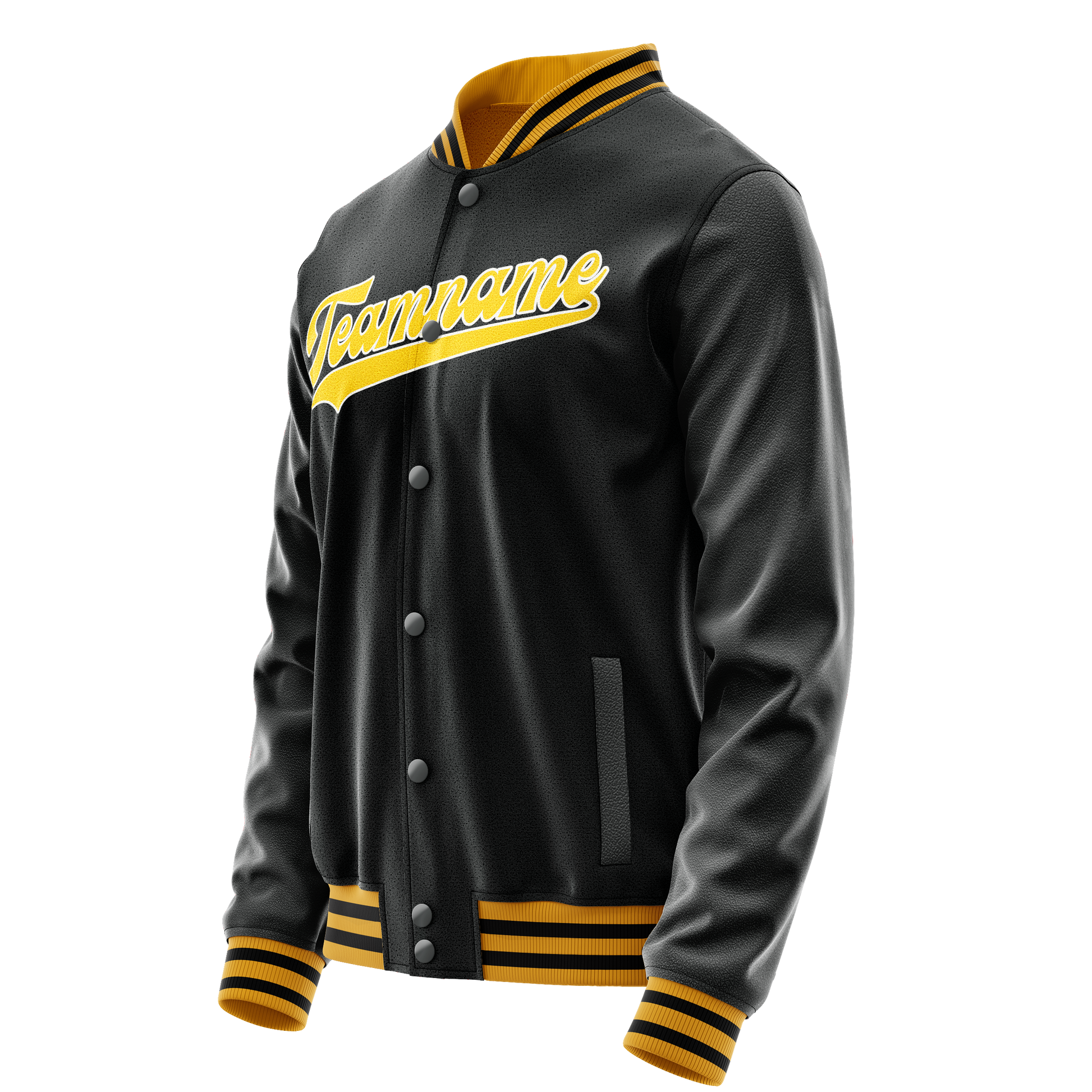 Custom Black Gold Solid Color Varsity Letterman Jacket JA02240617XF020