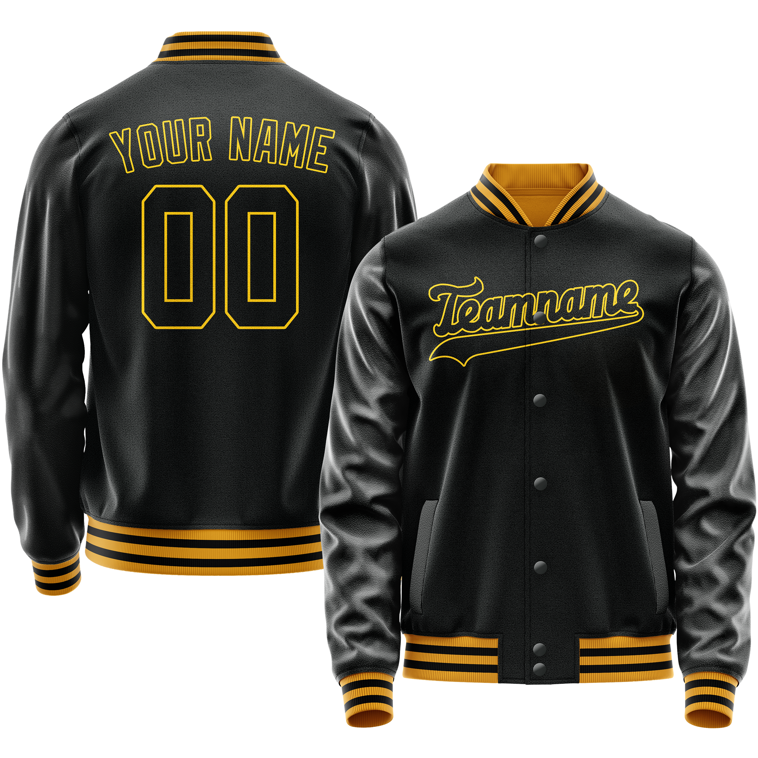 Custom Black Gold Solid Color Varsity Letterman Jacket JA02240617XF025