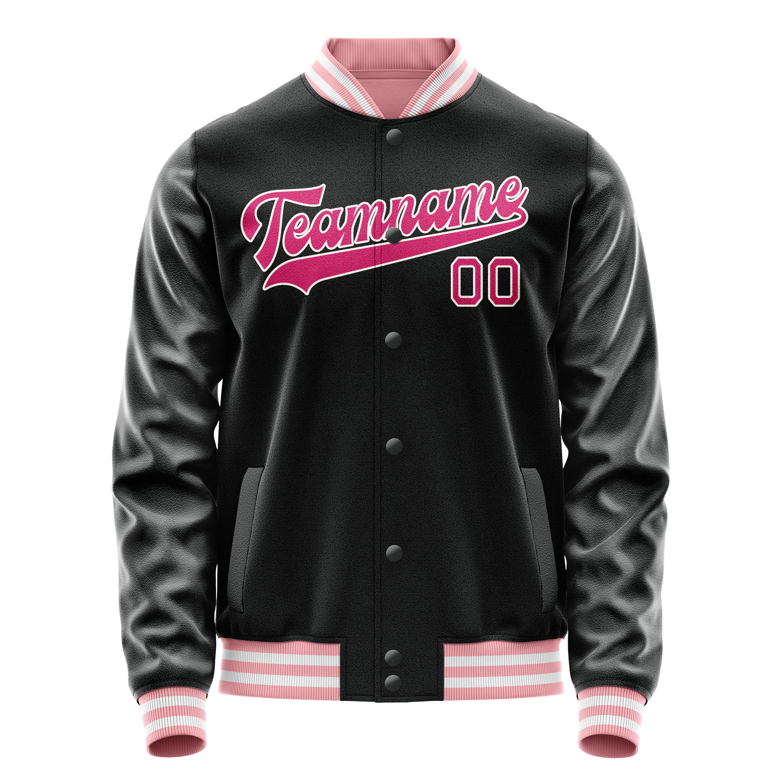 Custom Black Pink Solid Color Varsity Letterman Jacket JA02240617XF014