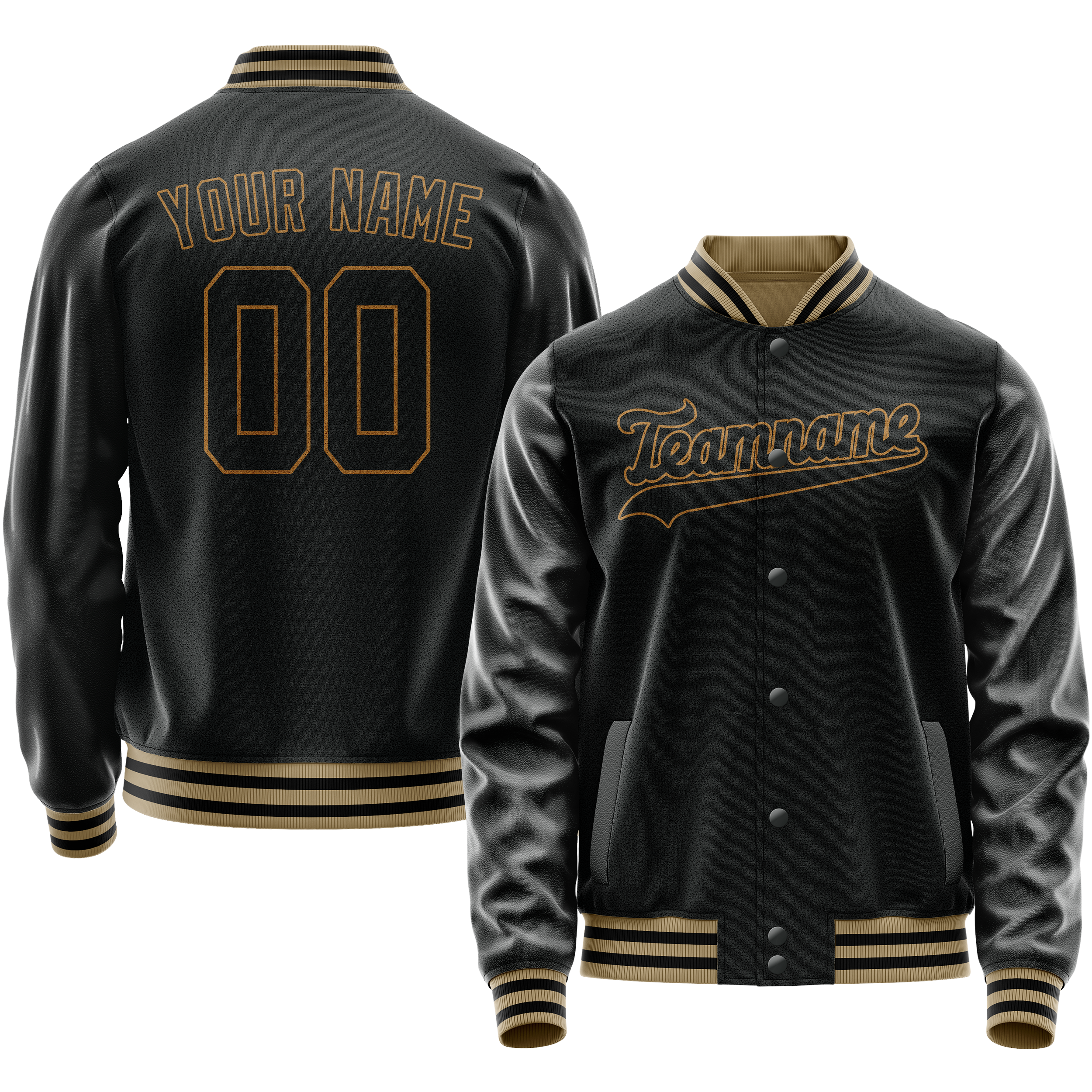 Custom Black Old-Gold Solid Color Varsity Letterman Jacket JA02240617XF001