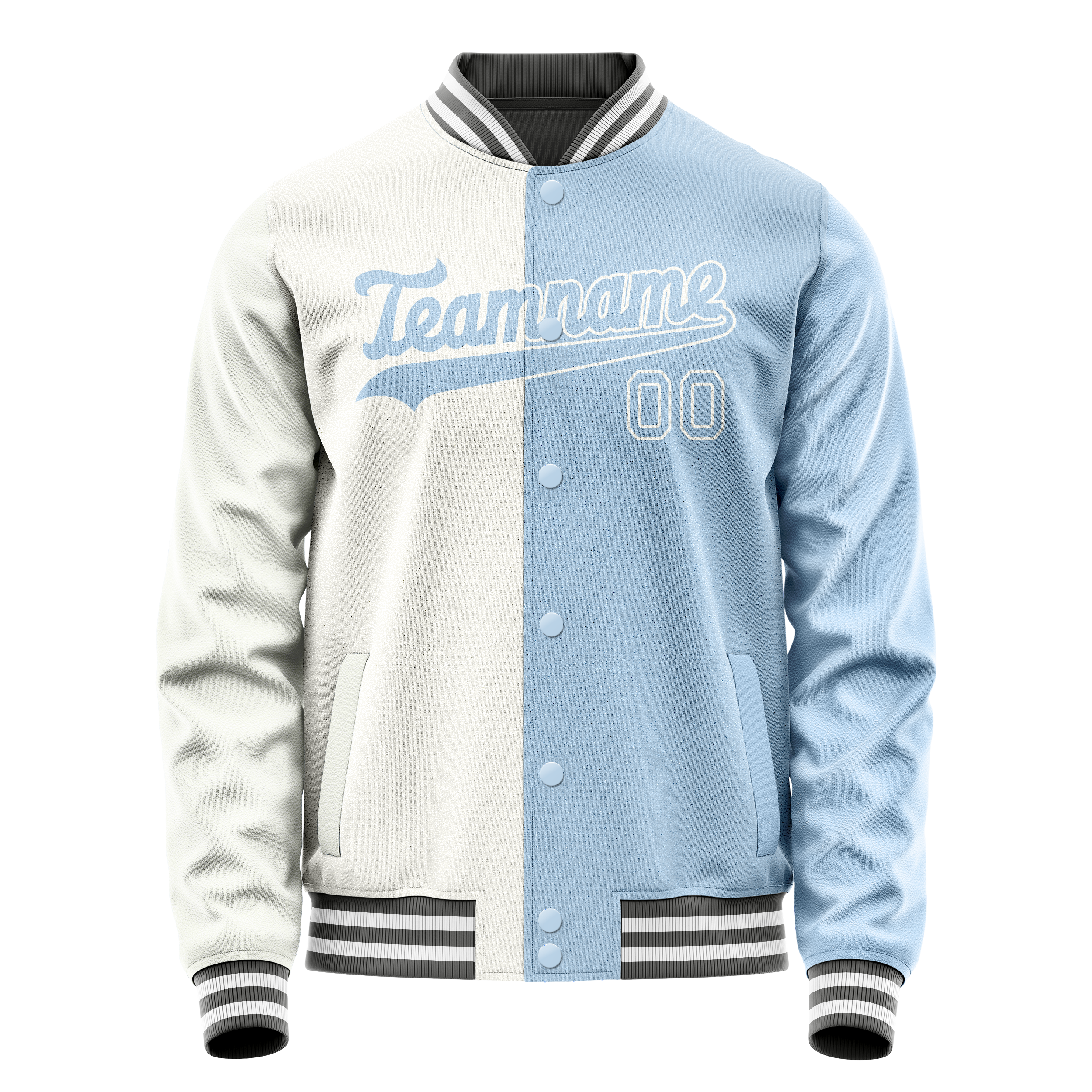 Custom White Light-Blue Split Varsity Letterman Jacket JA02240617LH454