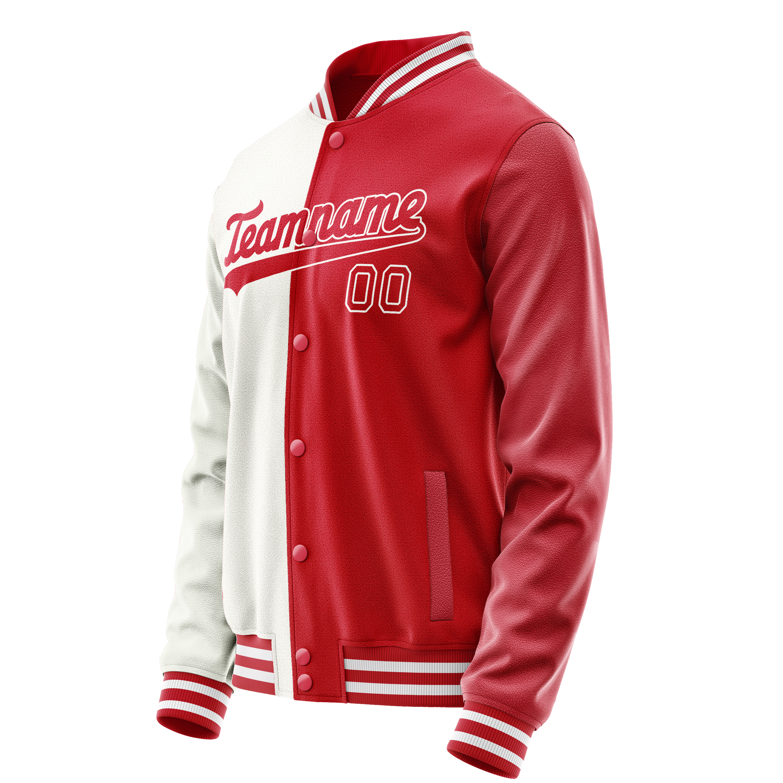 Custom White Red Split Varsity Letterman Jacket JA02240617LH455