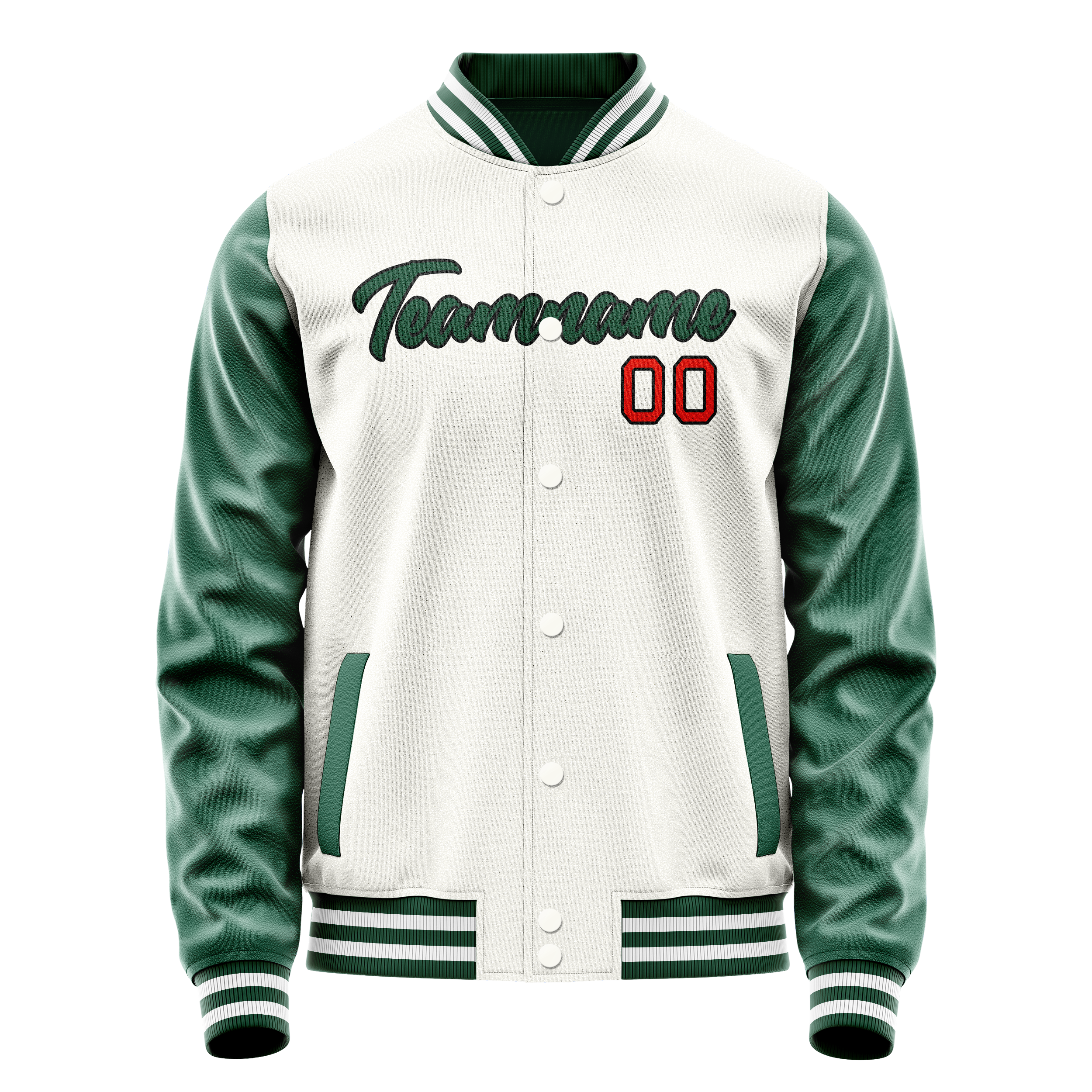 Custom White Kelly-Green Solid Color Varsity Letterman Jacket JA02240617LH471