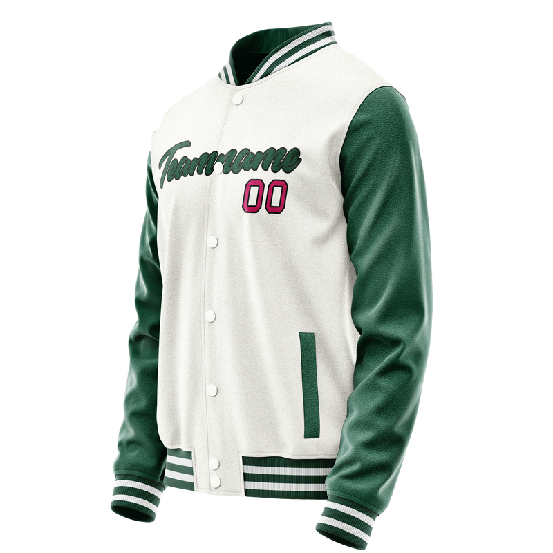 Custom White Kelly-Green Solid Color Varsity Letterman Jacket JA02240617LH469