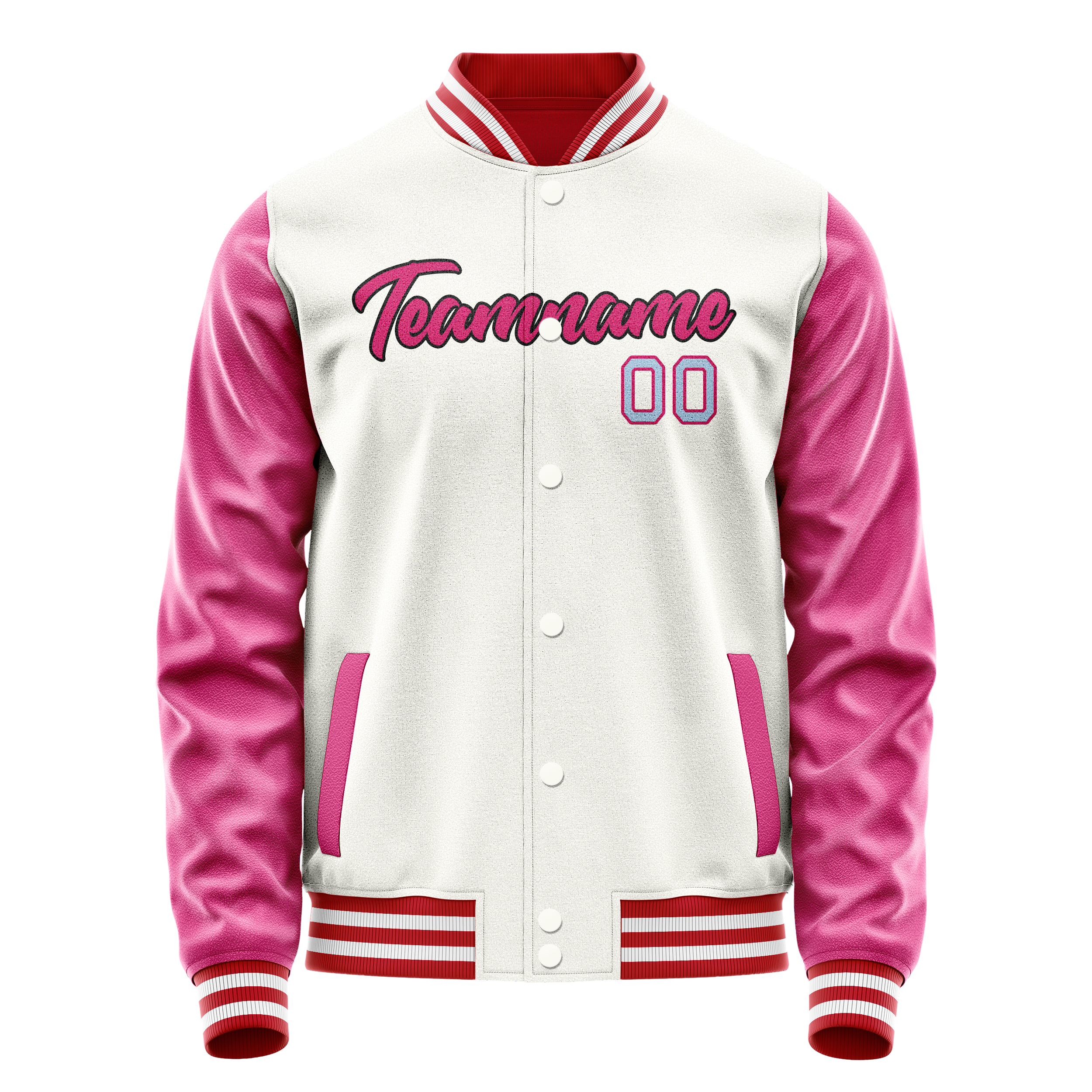 Custom White Pink Solid Color Varsity Letterman Jacket JA02240617LH468