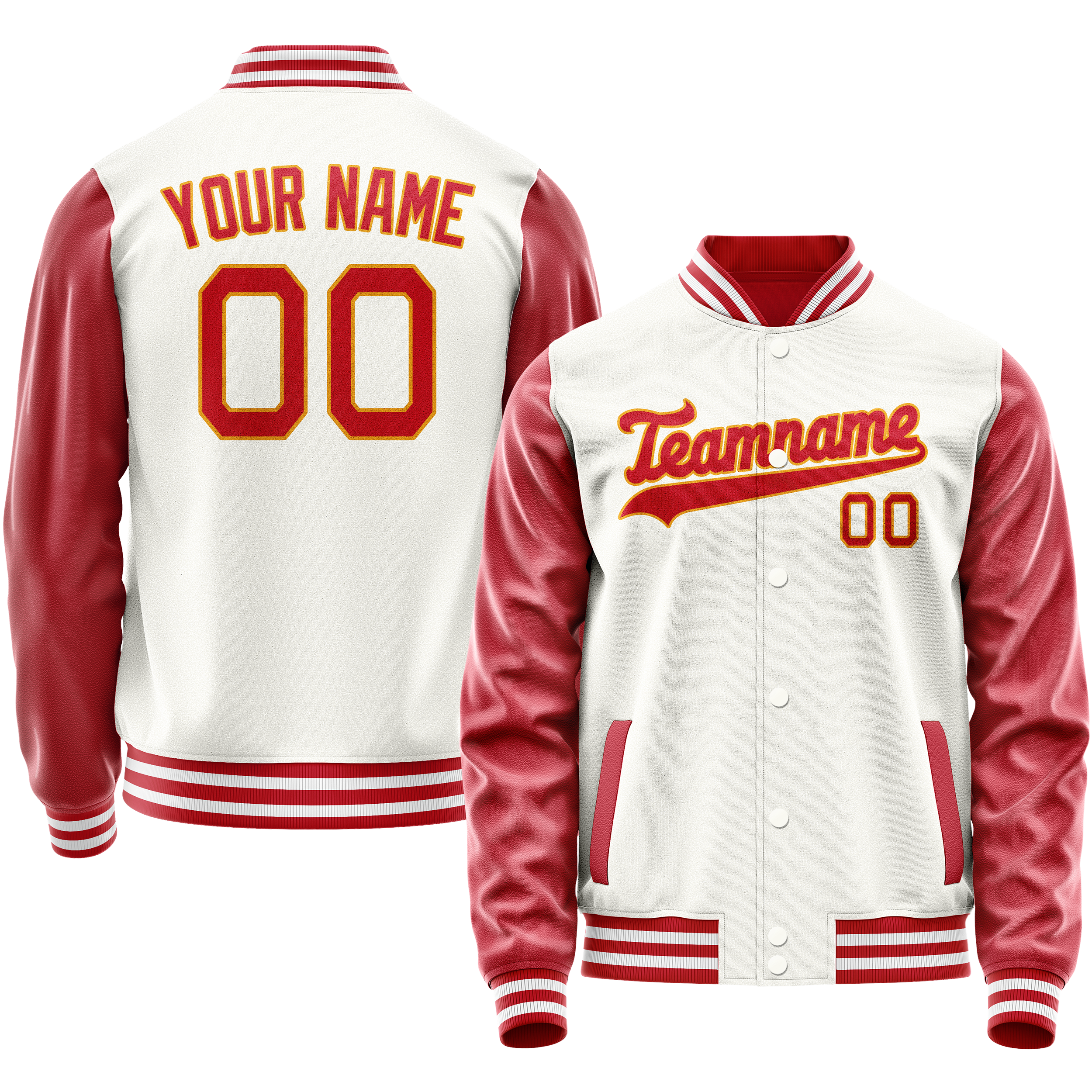 Custom White Red Solid Color Varsity Letterman Jacket JA02240617LH476