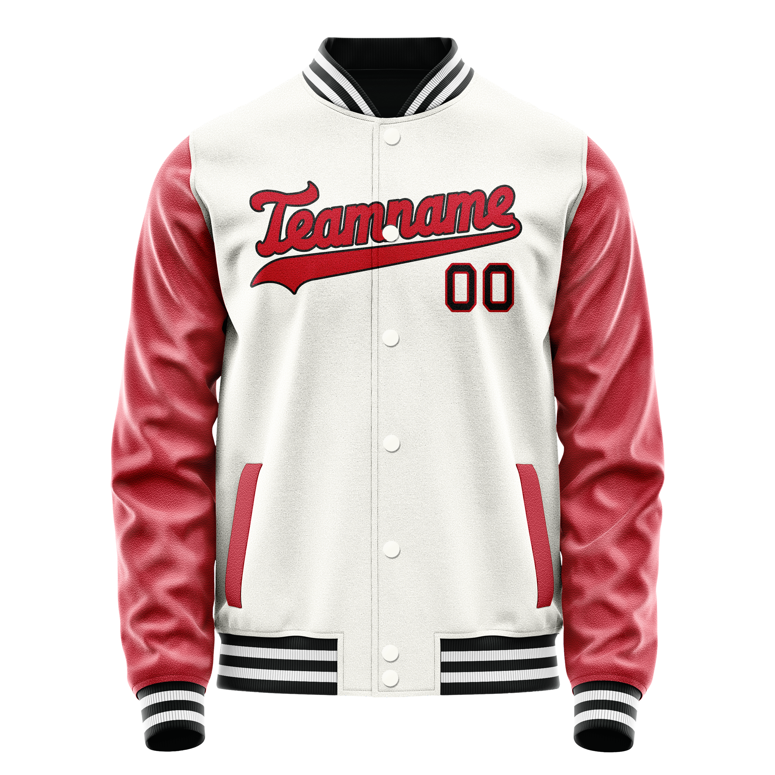 Custom White Red Solid Color Varsity Letterman Jacket JA02240617LH447