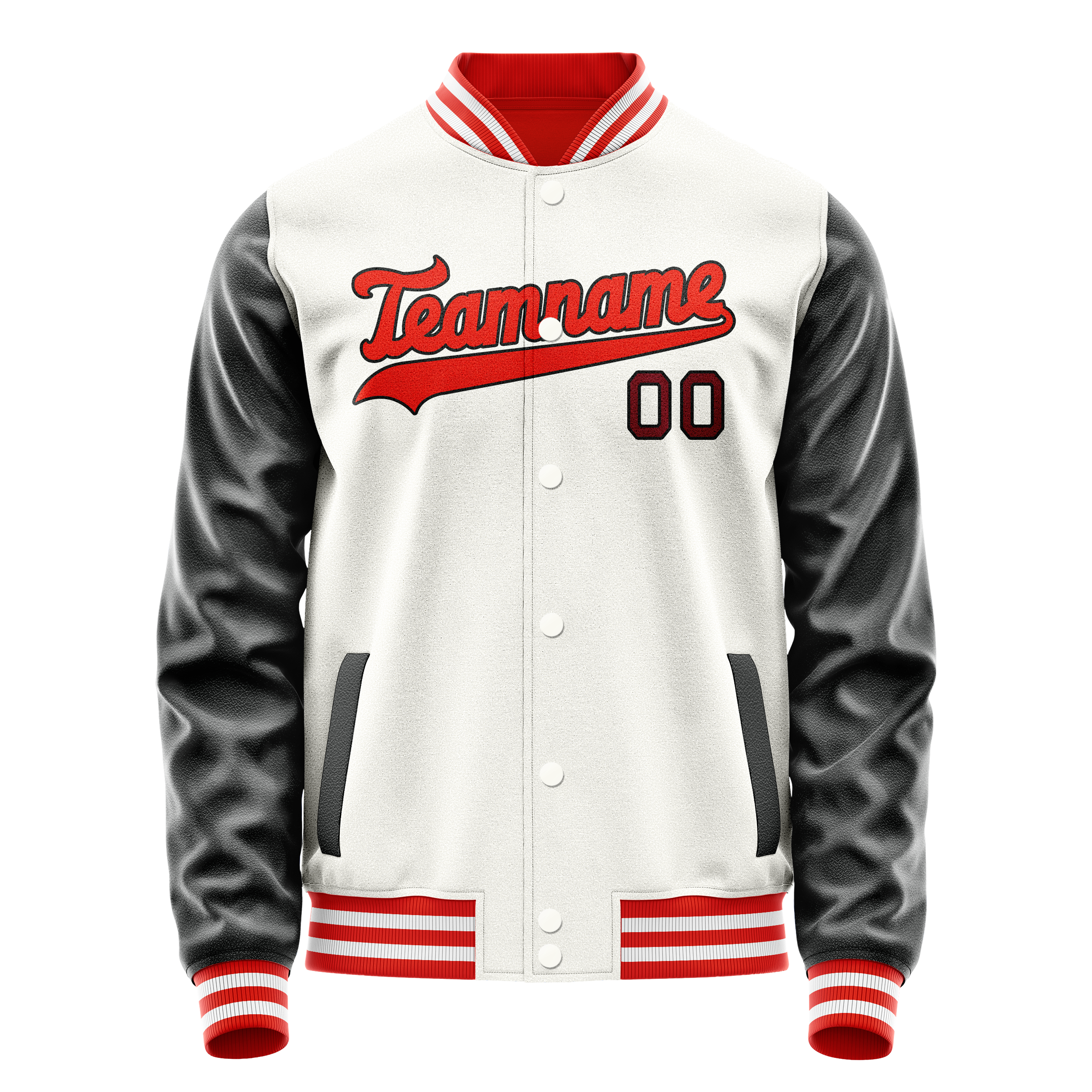 Custom White Black Solid Color Varsity Letterman Jacket JA02240617LH460