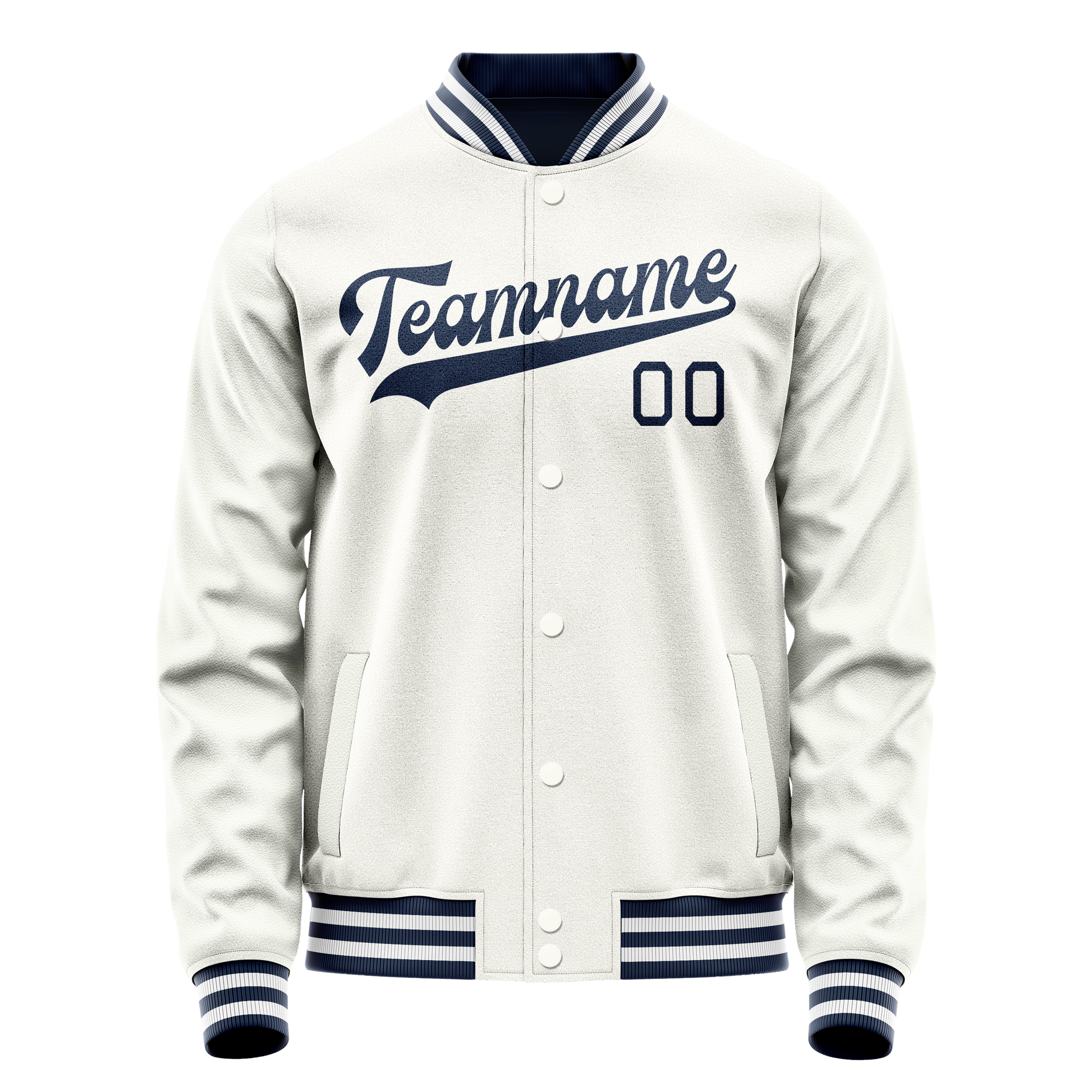 Custom White Navy Solid Color Varsity Letterman Jacket JA02240617LH464