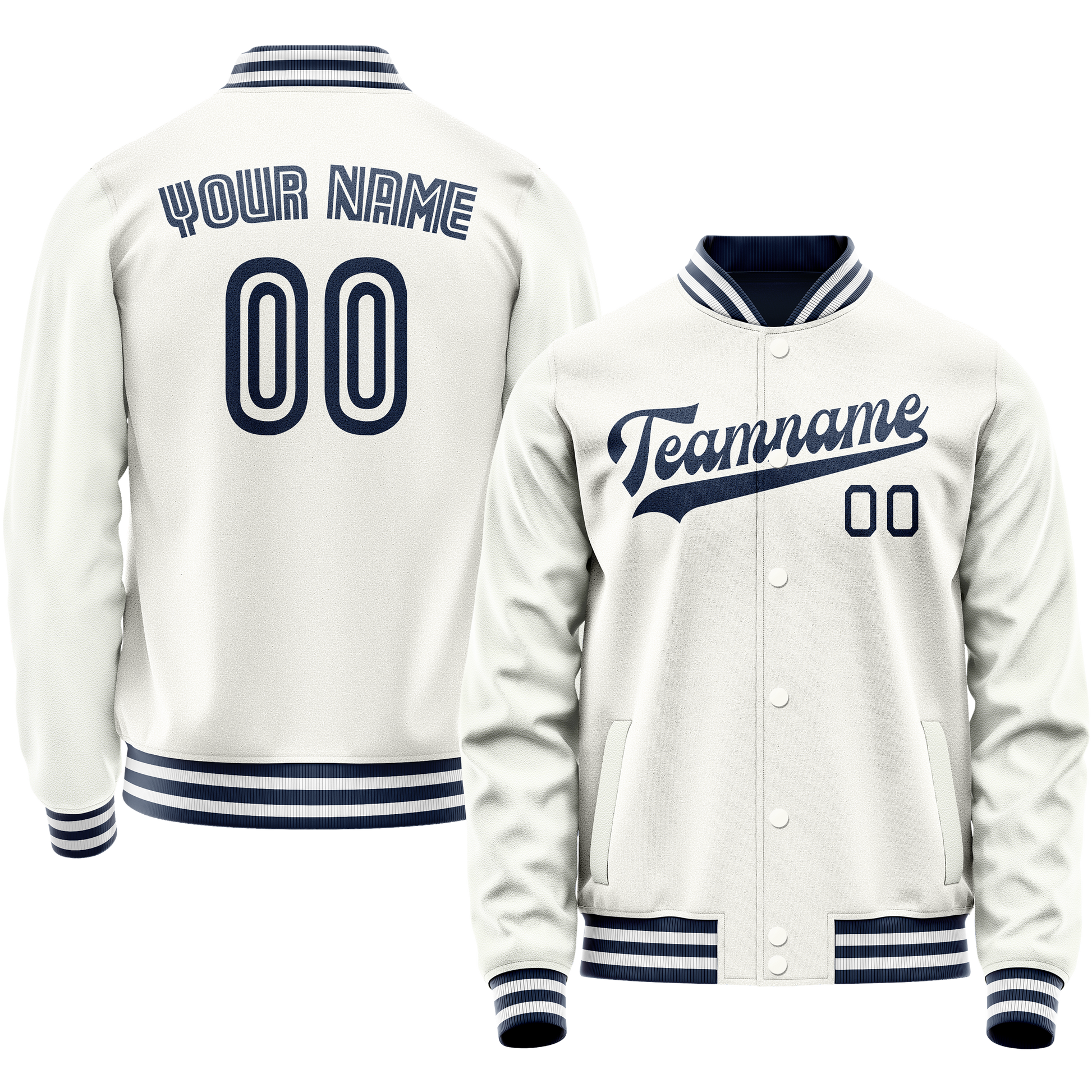 Custom White Navy Solid Color Varsity Letterman Jacket JA02240617LH464