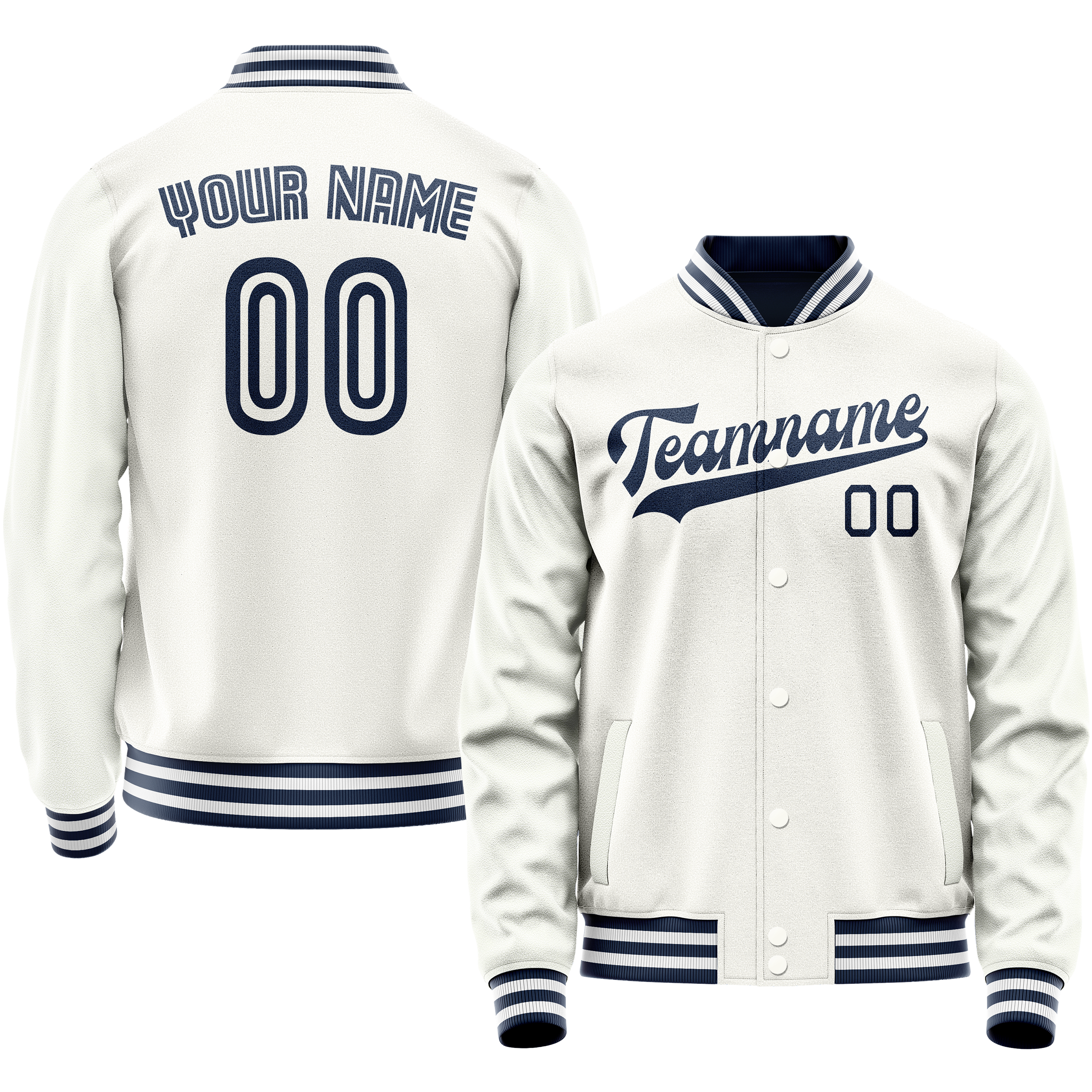 Custom White Navy Solid Color Varsity Letterman Jacket JA02240617LH464