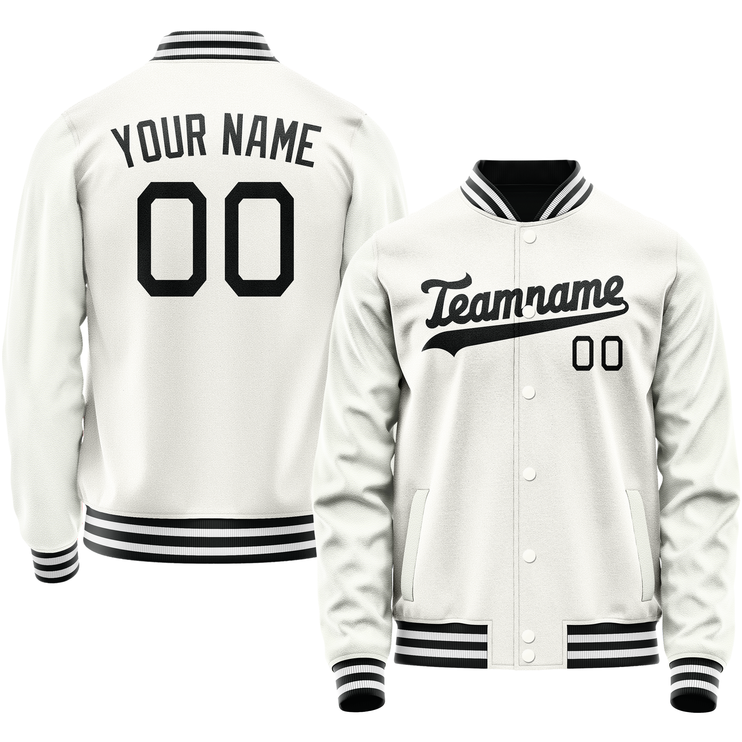 Custom White Black Solid Color Varsity Letterman Jacket JA02240617LH457