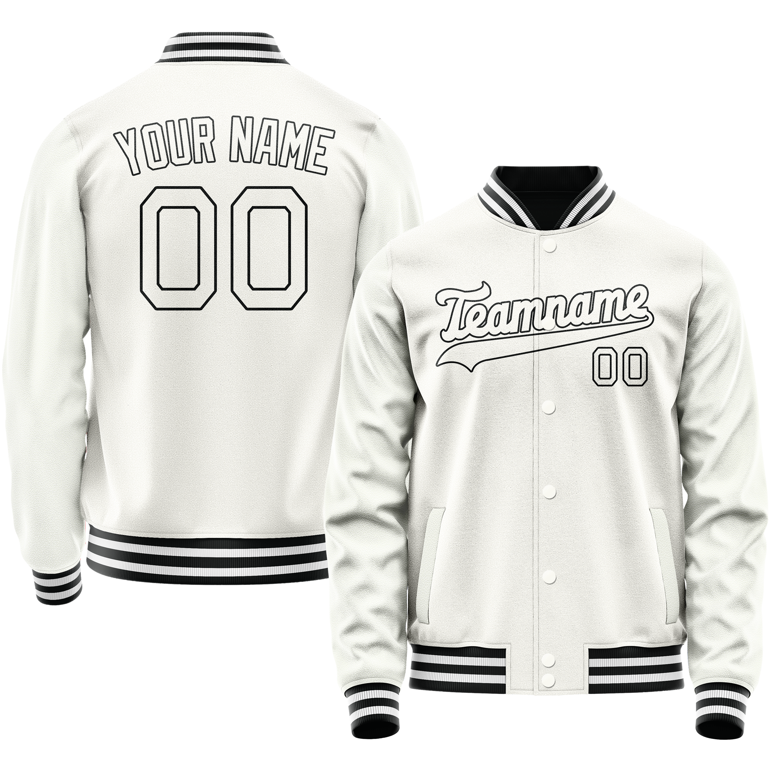 Custom White Black Solid Color Varsity Letterman Jacket JA02240617LH458