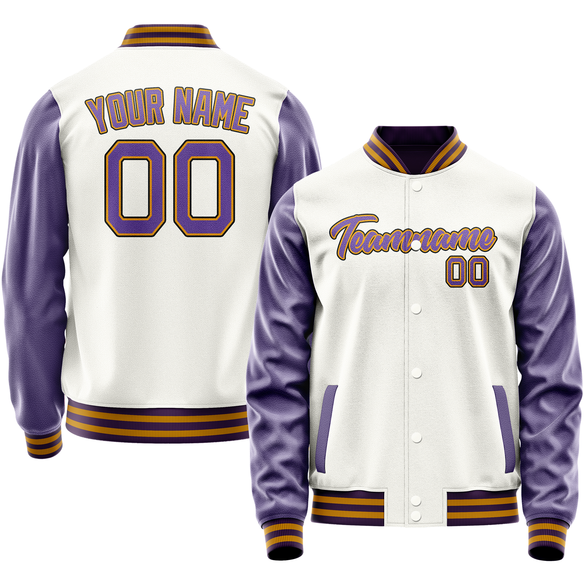 Custom White Purple Solid Color Varsity Letterman Jacket JA02240617LH472