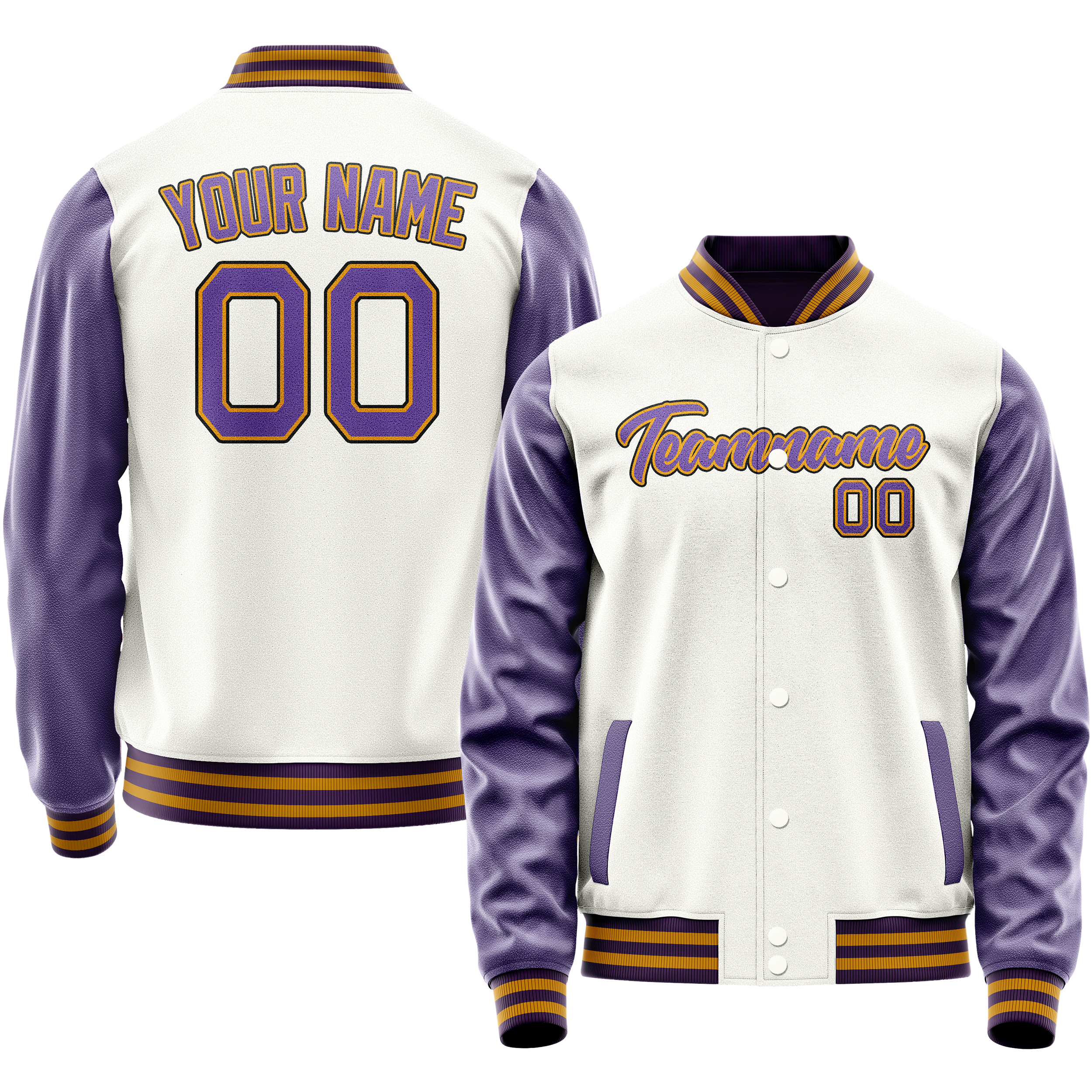 Custom White Purple Solid Color Varsity Letterman Jacket JA02240617LH472
