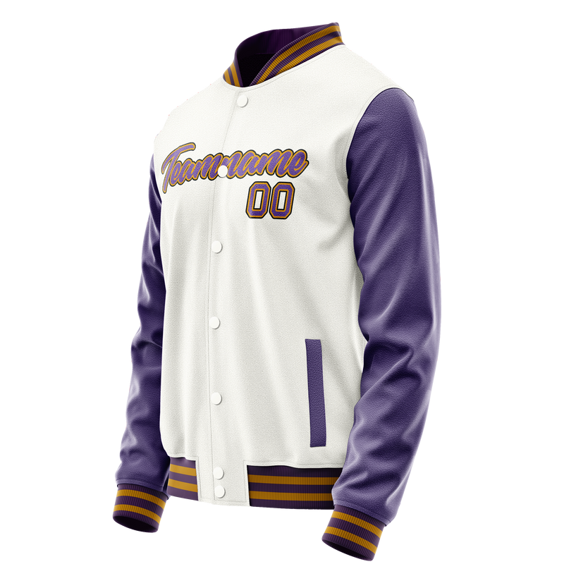 Custom White Purple Solid Color Varsity Letterman Jacket JA02240617LH472