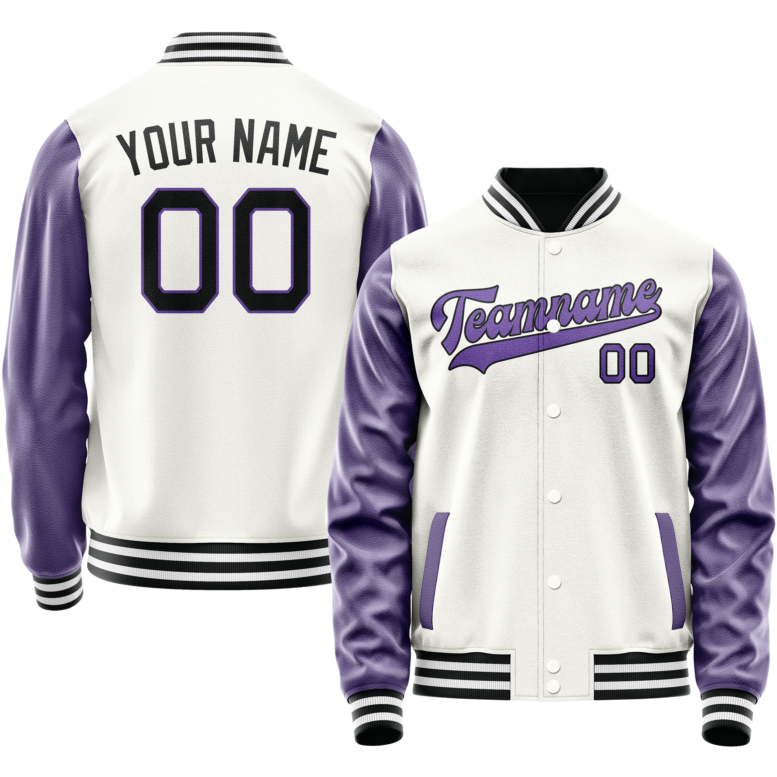 Custom White Purple Solid Color Varsity Letterman Jacket JA02240617LH466
